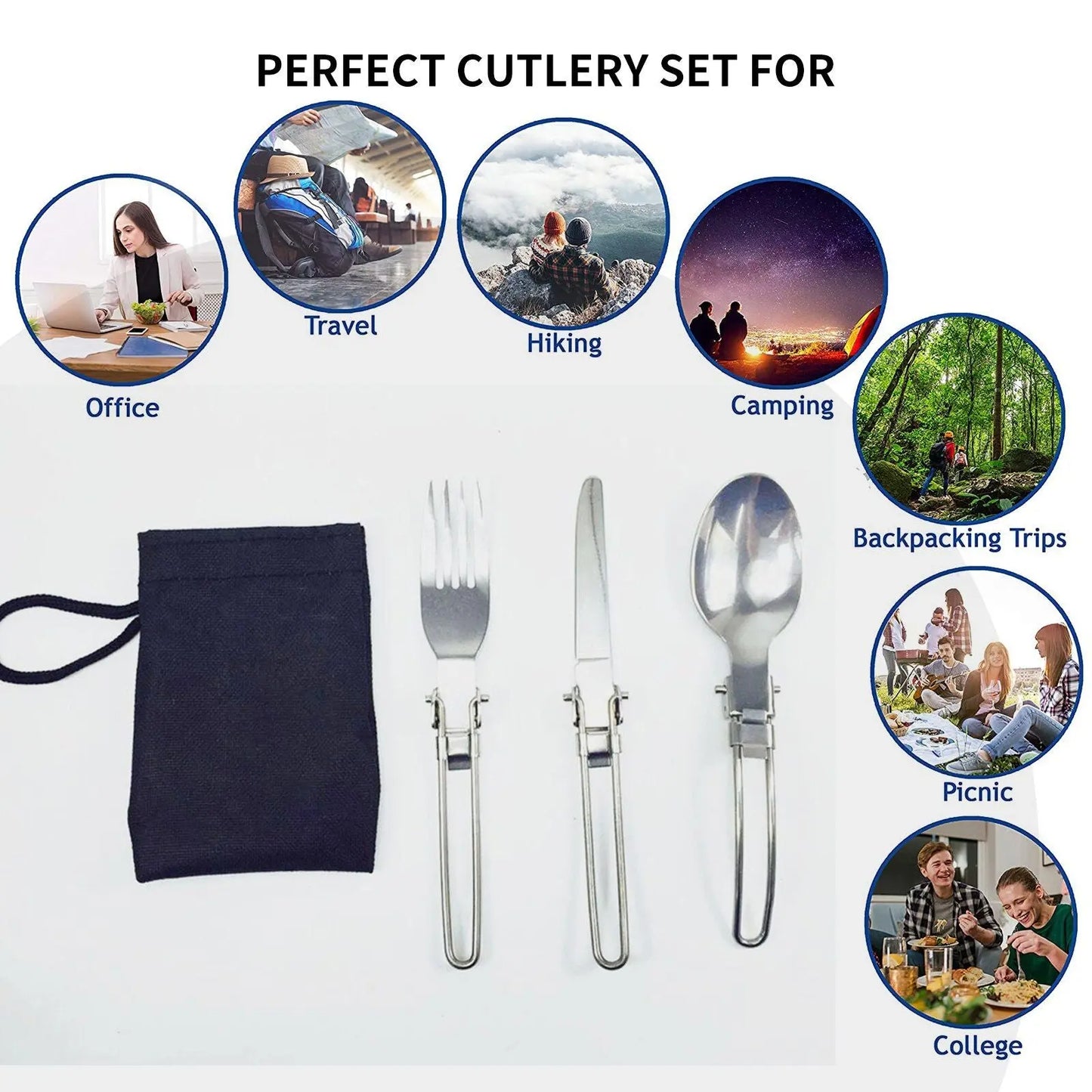 1pcs Camping Fork Spoon Outdoor Tableware Foldable Ultralight Stainless Steel Set Of Dishes For Camping Outdoor Cooking Doba