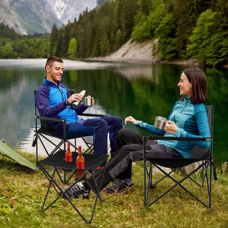 Outdoor Folding Camping Chairs and Table Set with Carrying Bag Doba