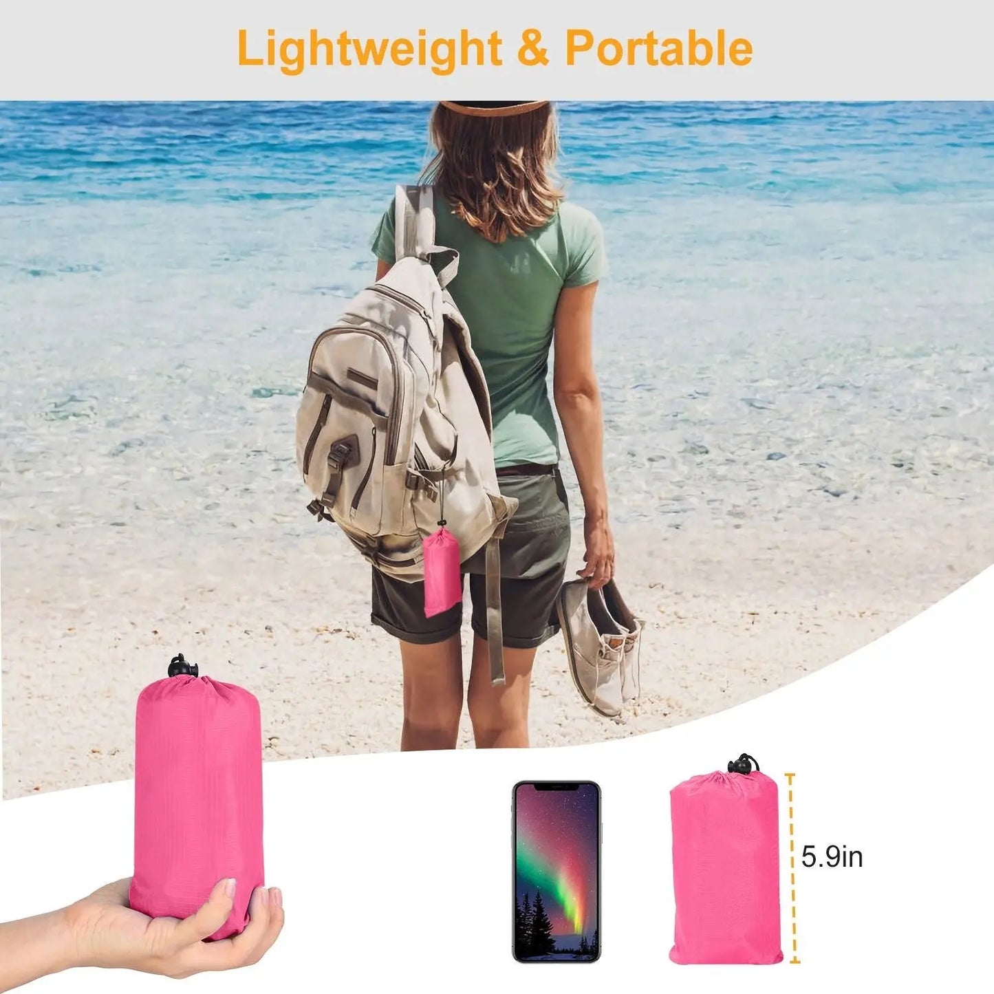 Portable Beach Blanket 4.6' x 6.6' Waterproof Foldable Camping Rug Pocket Sandproof Picnic Mat Doba