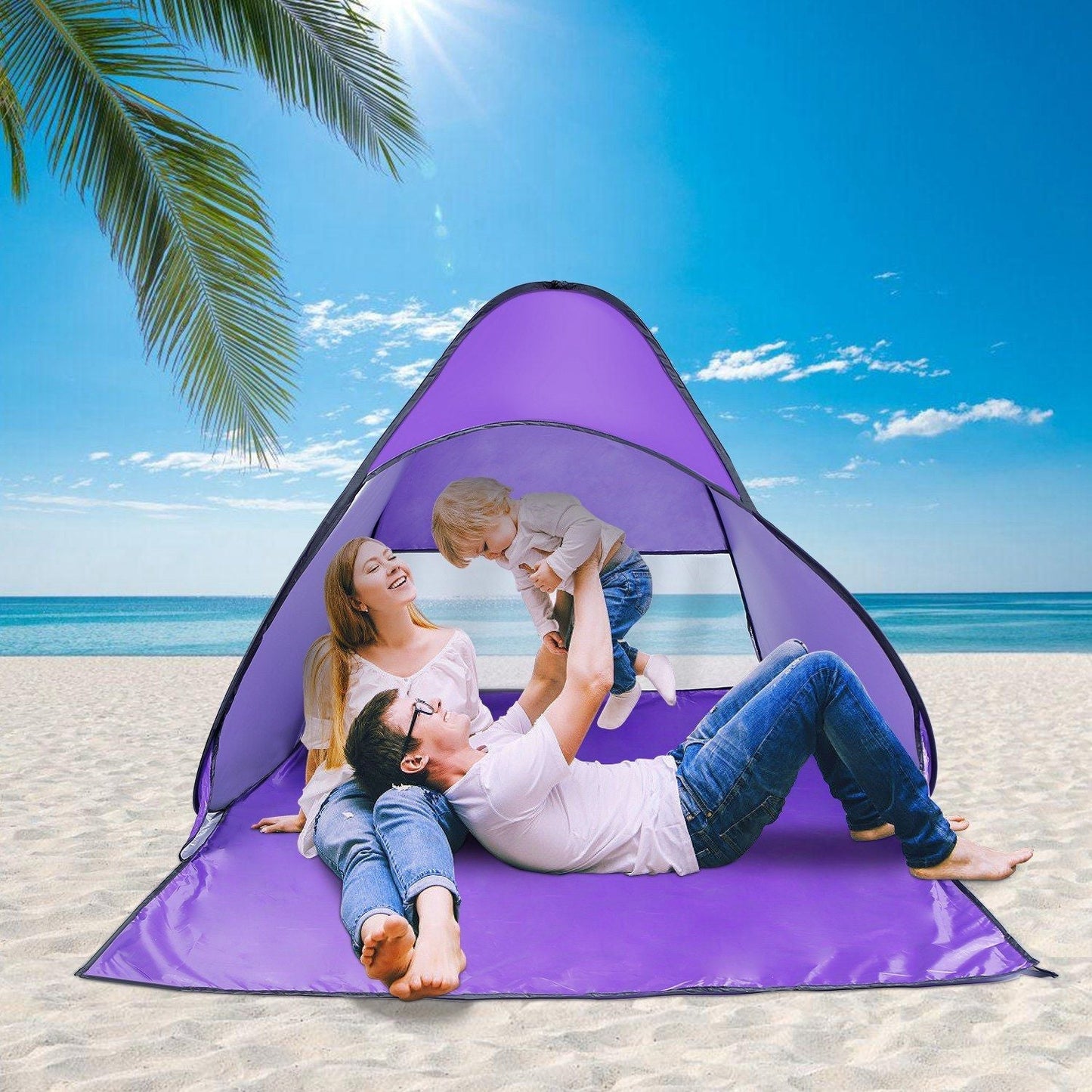 Pop Up Beach Tent Sun Shade Shelter Anti-UV Automatic Waterproof Tent Canopy for 2/3 Man w/ Net Window Storage Bag Doba