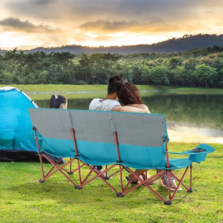 3 Person Folding Camping Chair with 2 Cup Holders Cotton Padding & Storage Bag Doba