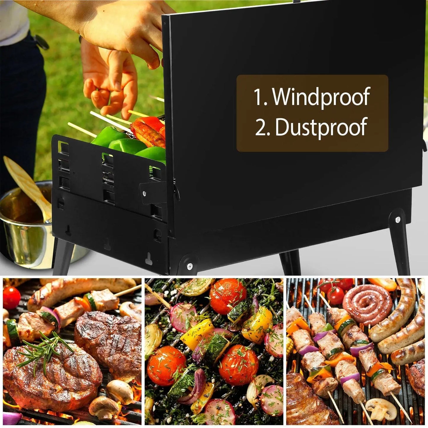 16.7x10x17.7in Portable Charcoal Grill Foldable BBQ Suitcase Grill Shelf For Outdoor Camping Picnics Garden Grilling Doba