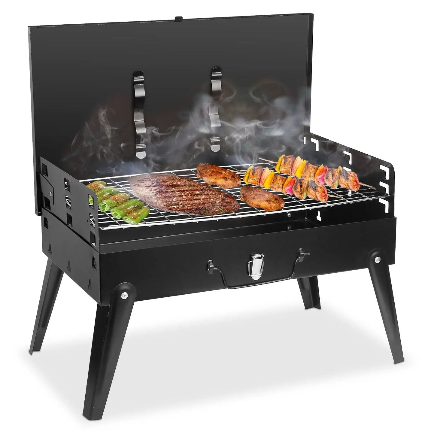 16.7x10x17.7in Portable Charcoal Grill Foldable BBQ Suitcase Grill Shelf For Outdoor Camping Picnics Garden Grilling Doba
