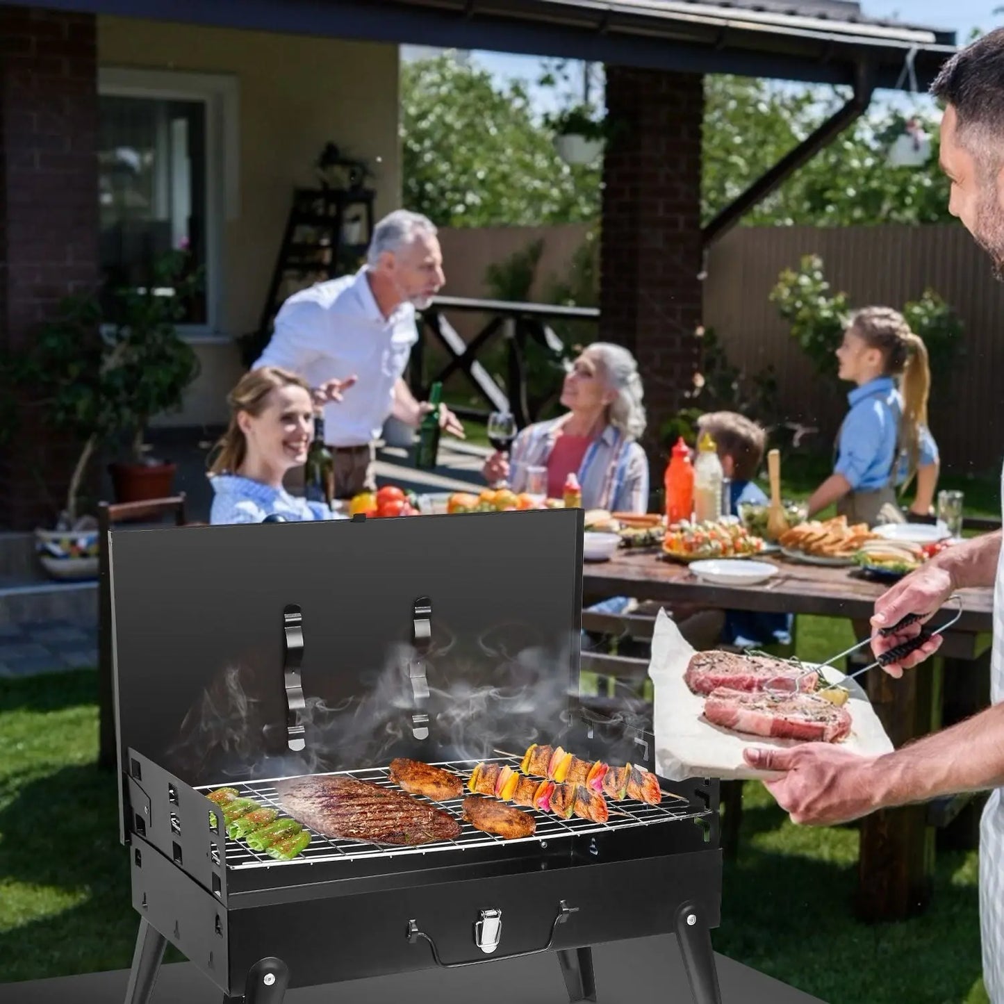 16.7x10x17.7in Portable Charcoal Grill Foldable BBQ Suitcase Grill Shelf For Outdoor Camping Picnics Garden Grilling Doba