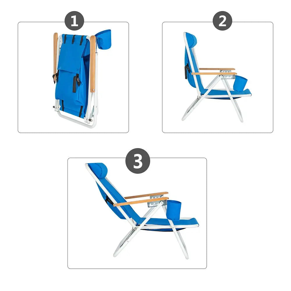 Backpack Beach Chair Folding Portable Chair Blue Solid Camping Hiking Fishing Doba