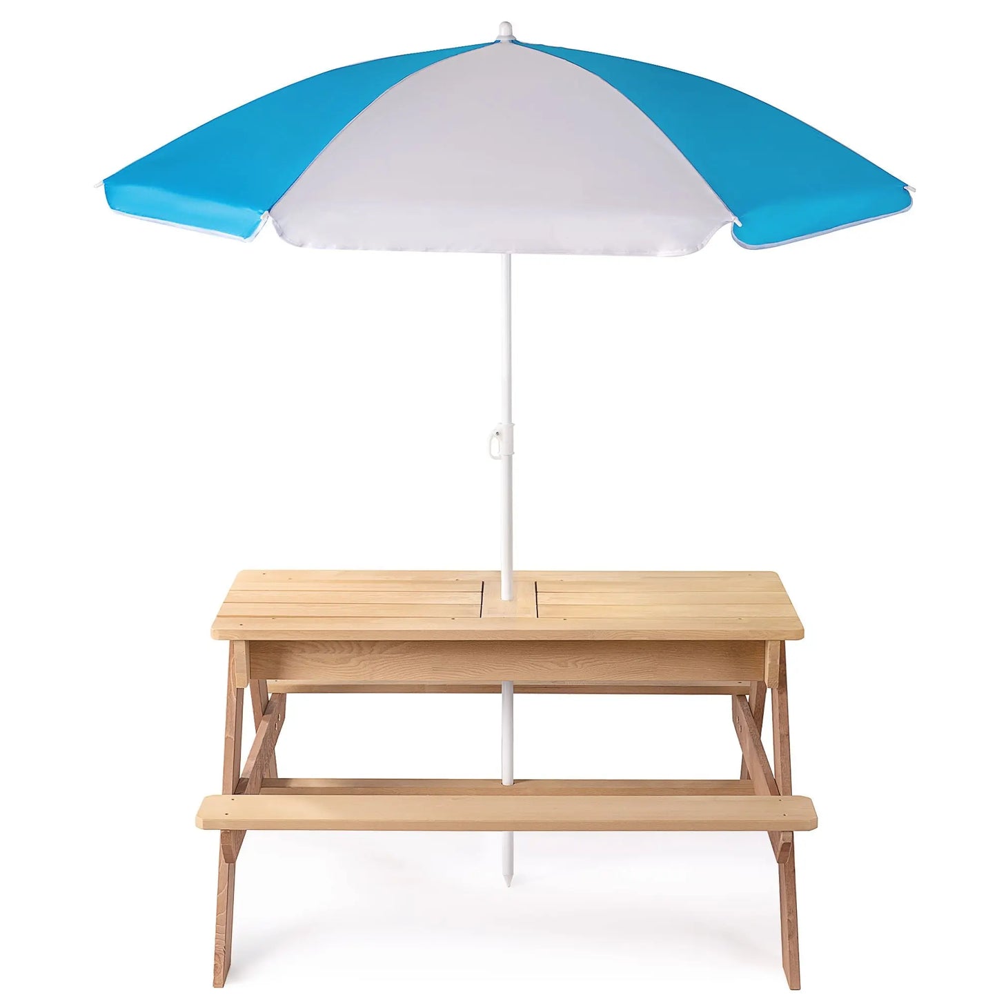 3-in-1 Kids Outdoor Wooden Picnic Table With Umbrella, Convertible Sand & Wate, Gray ASTM & CPSIA CERTIFICATION Doba