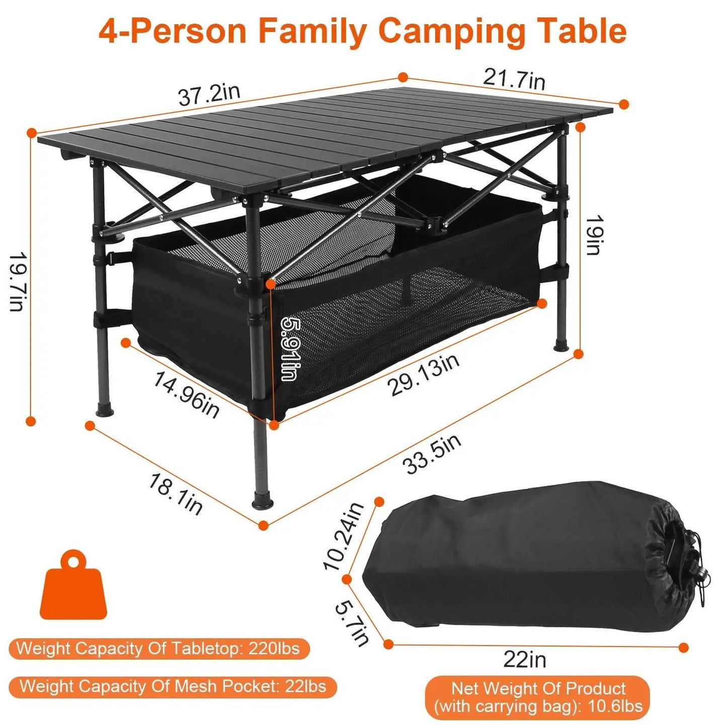 1Pc Folding Camping Table Portable Aluminum Roll-up Picnic BBQ Desk with Carrying Bag Heavy Duty Outdoor Beach Backyard Party Patio Doba