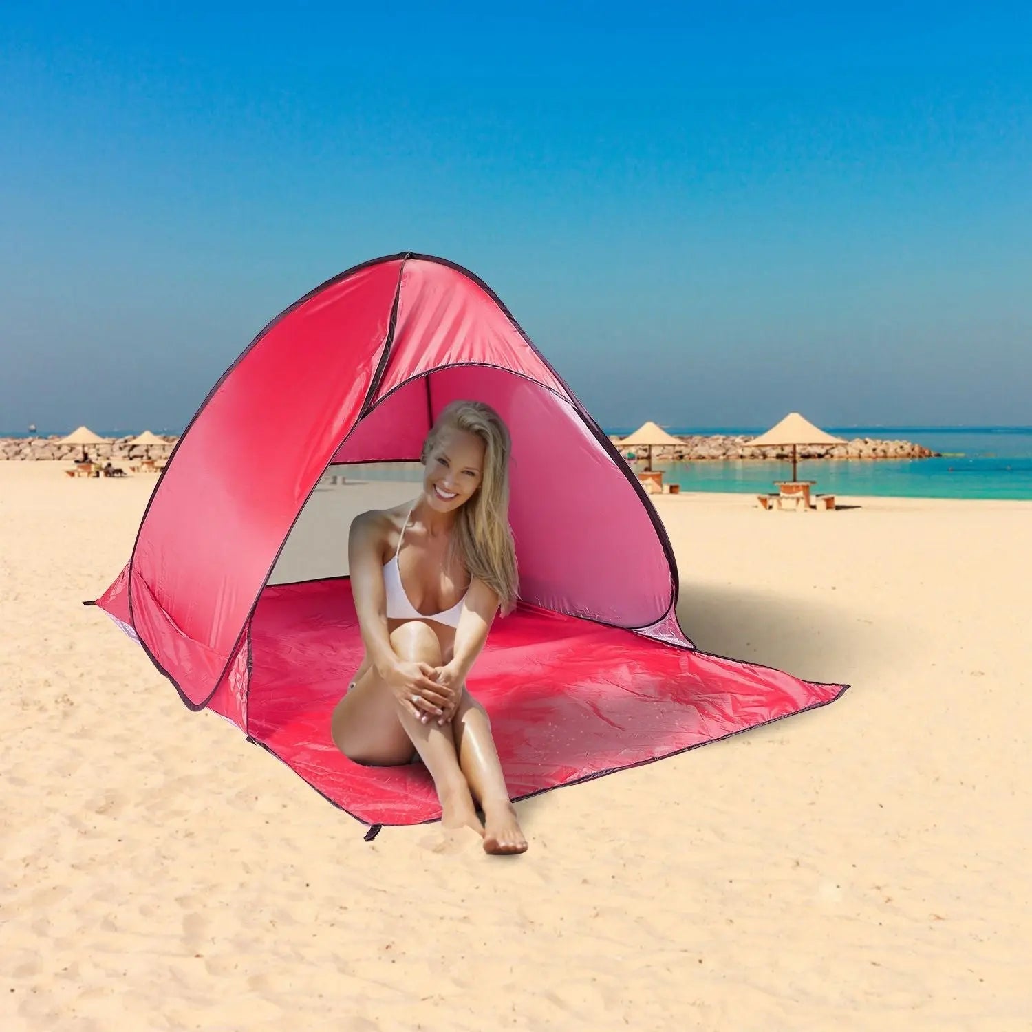 Pop Up Beach Tent Sun Shade Shelter Anti-UV Automatic Waterproof Tent Canopy for 2/3 Man w/ Net Window Storage Bag Doba