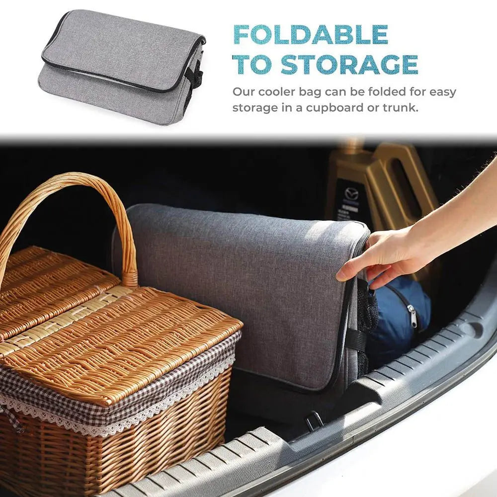 32L Soft Cooler Bag with Hard Liner Large Insulated Picnic Lunch Bag Box Cooling Bag for Camping BBQ Family Outdoor Activities Doba
