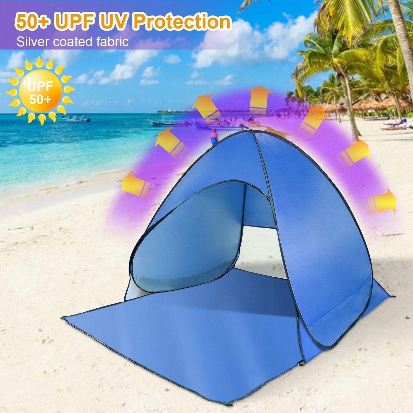 Pop Up Beach Tent Sun Shade Shelter Anti-UV Automatic Waterproof Tent Canopy for 2/3 Man w/ Net Window Storage Bag Doba