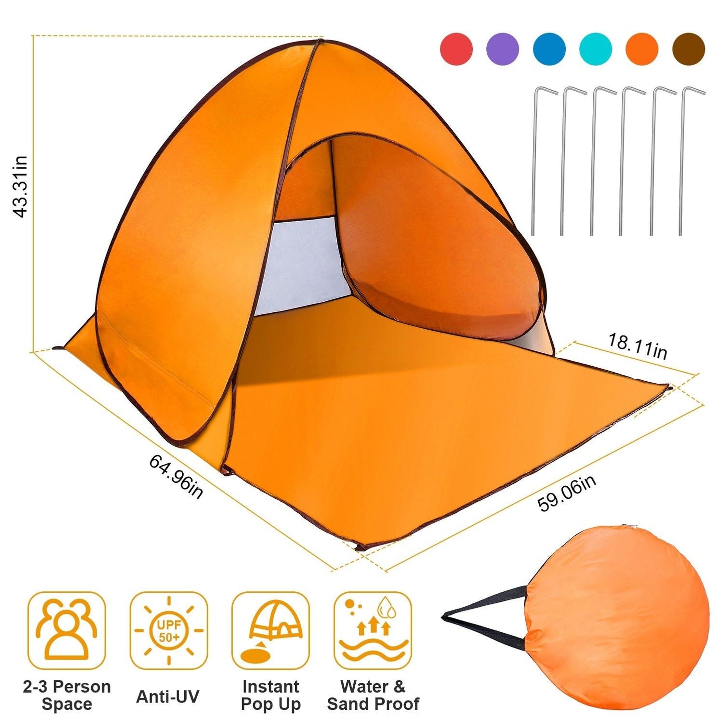 Pop Up Beach Tent Sun Shade Shelter Anti-UV Automatic Waterproof Tent Canopy for 2/3 Man w/ Net Window Storage Bag Doba