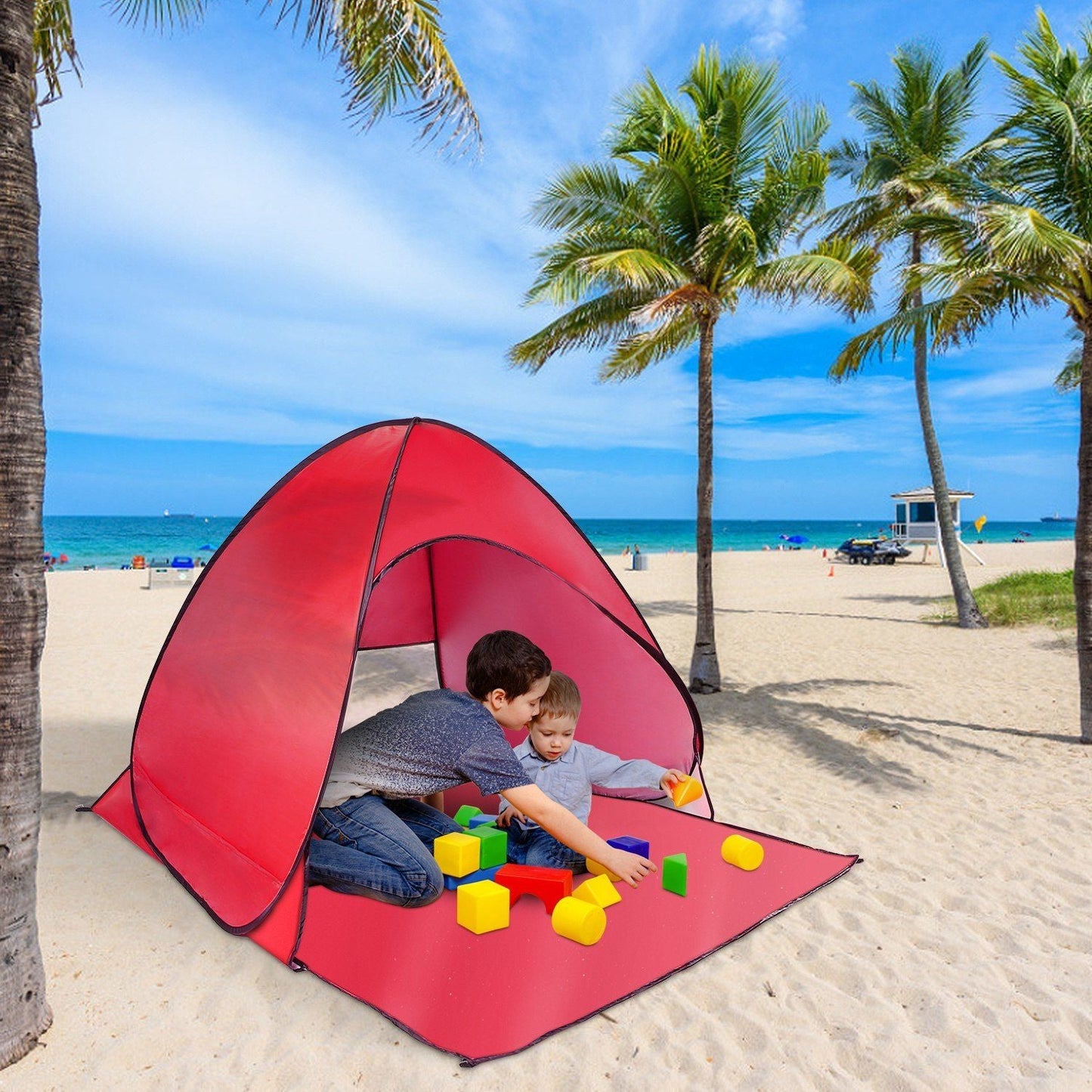 Pop Up Beach Tent Sun Shade Shelter Anti-UV Automatic Waterproof Tent Canopy for 2/3 Man w/ Net Window Storage Bag Doba