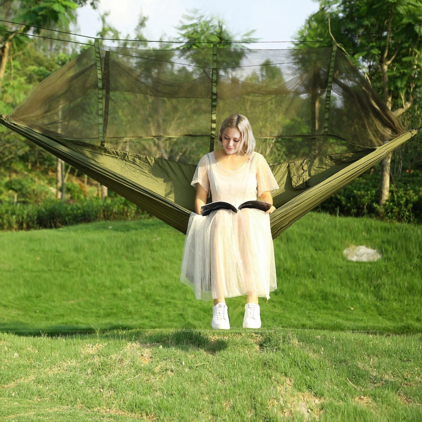 600lbs Load 2 Persons Hammock with Mosquito Net Outdoor Hiking Camping Hommock Portable Nylon Swing Hanging Bed Doba