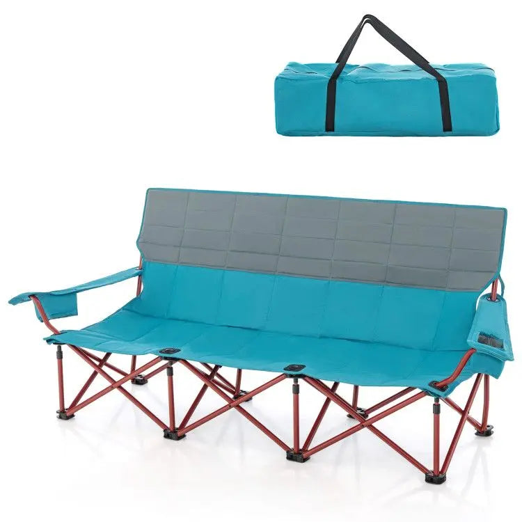 3 Person Folding Camping Chair with 2 Cup Holders Cotton Padding & Storage Bag Doba