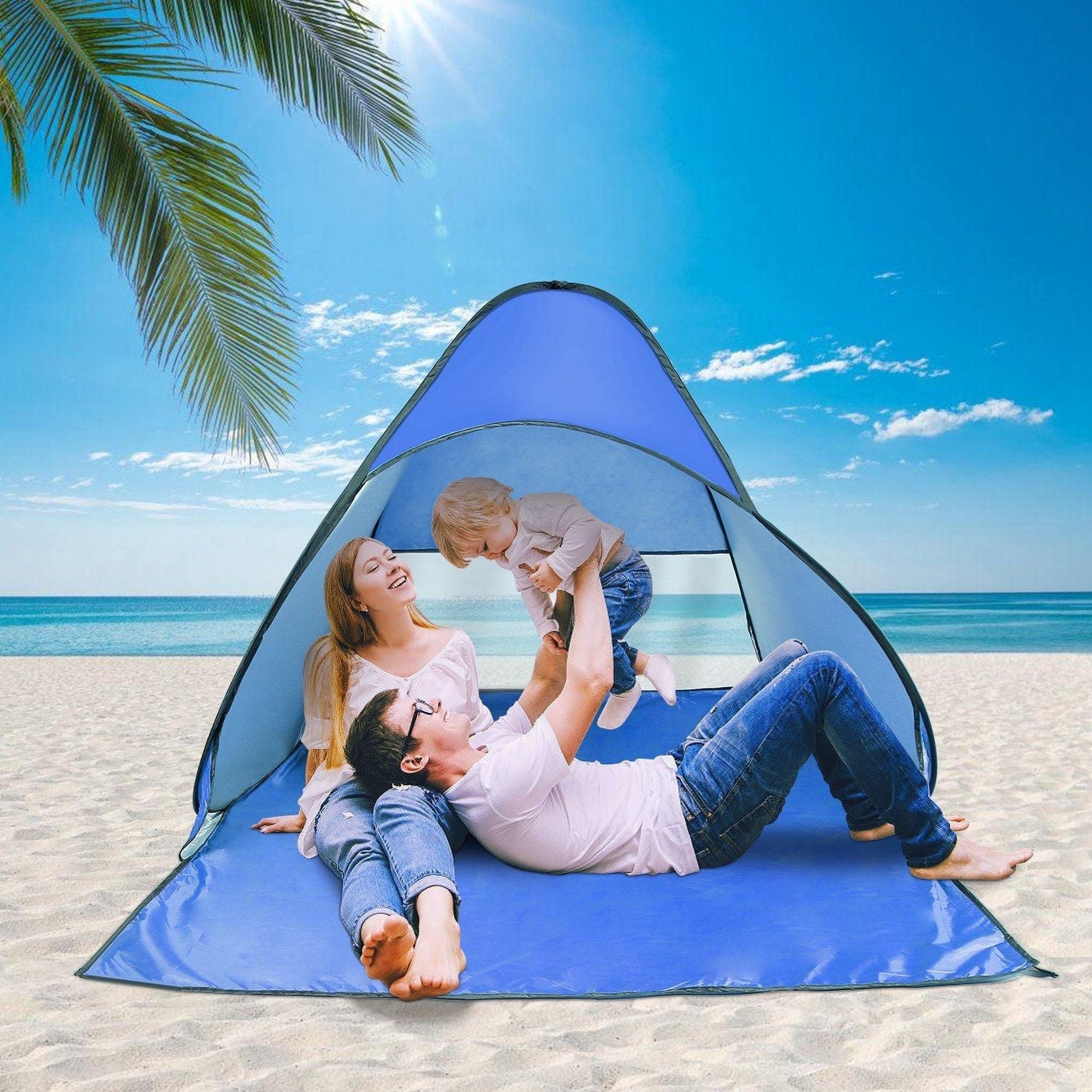 Pop Up Beach Tent Sun Shade Shelter Anti-UV Automatic Waterproof Tent Canopy for 2/3 Man w/ Net Window Storage Bag Doba