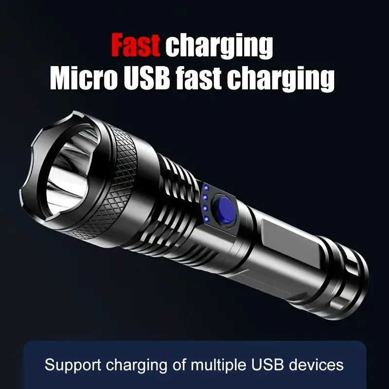 USB Chargeable Strong Light Handheld Flashlight; Plastic Material; Suitable For Camping Backpacking Hiking Doba