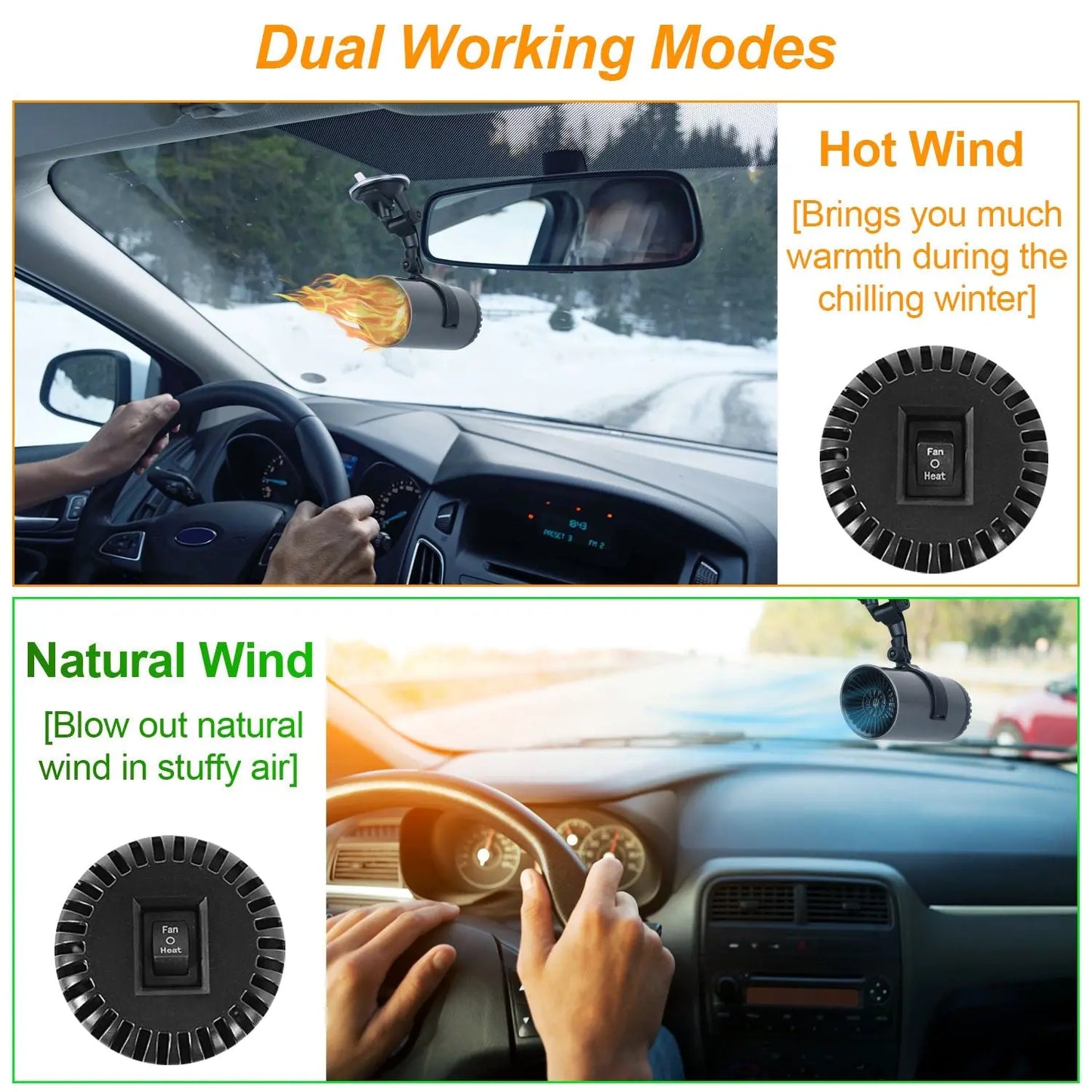 12V 150W Portable Car Heater 2 In 1 Heating Cooling Fan Rotatable Demister Defroster with 4.92ft Cord Doba