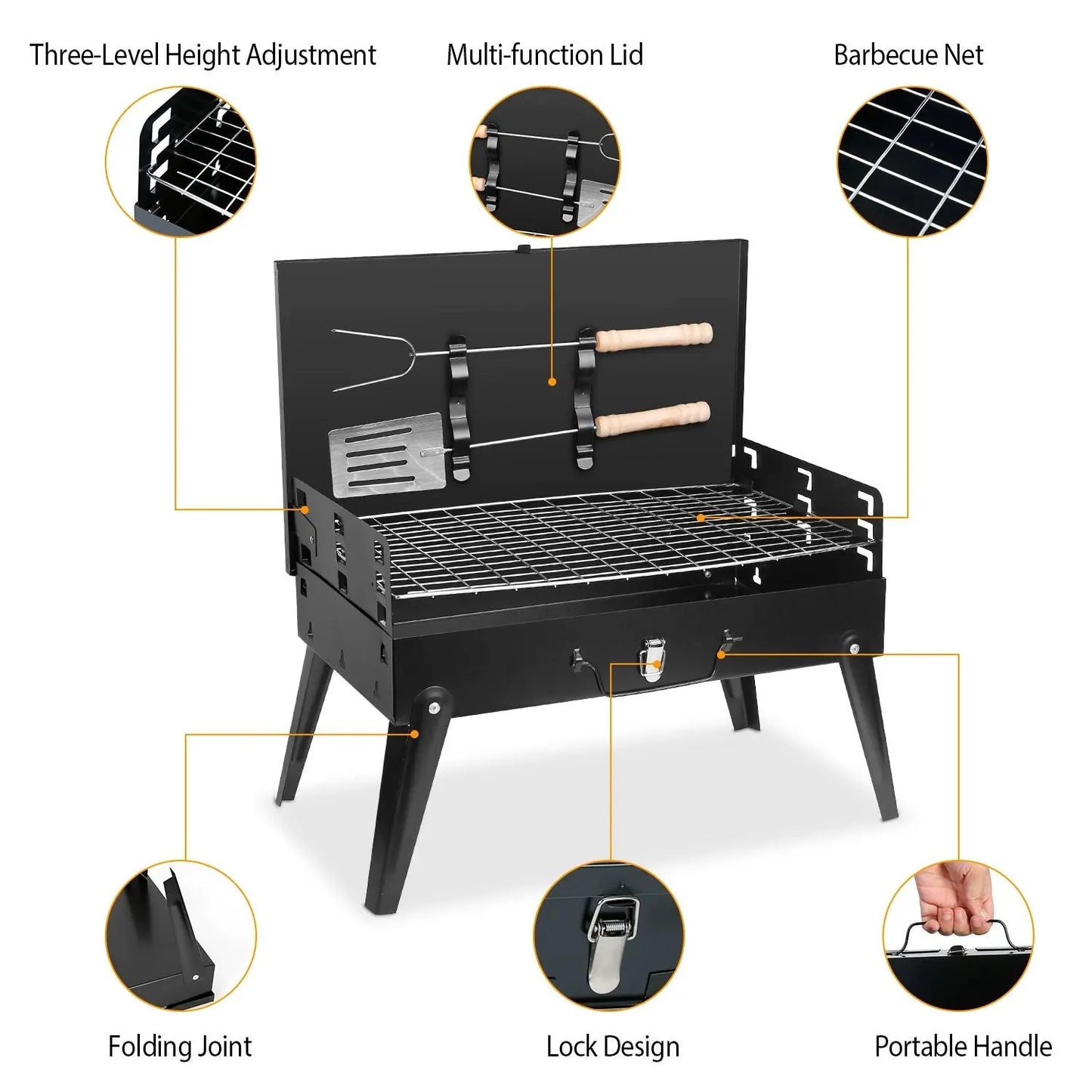 16.7x10x17.7in Portable Charcoal Grill Foldable BBQ Suitcase Grill Shelf For Outdoor Camping Picnics Garden Grilling Doba