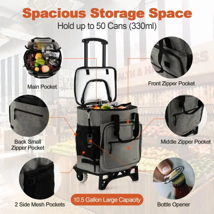 50-Can Large Leakproof Rolling Cooler with Detachable Bottom Plate Doba