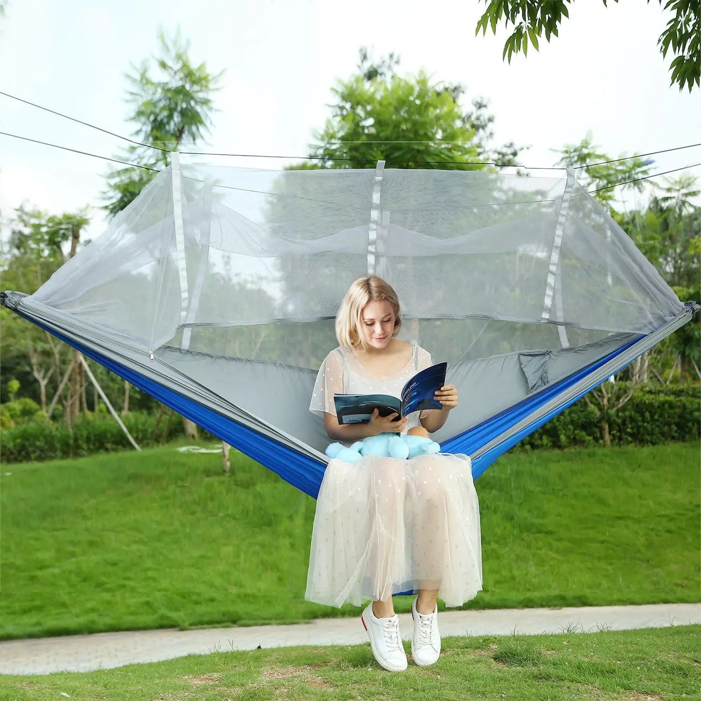 600lbs Load 2 Persons Hammock with Mosquito Net Outdoor Hiking Camping Hommock Portable Nylon Swing Hanging Bed Doba