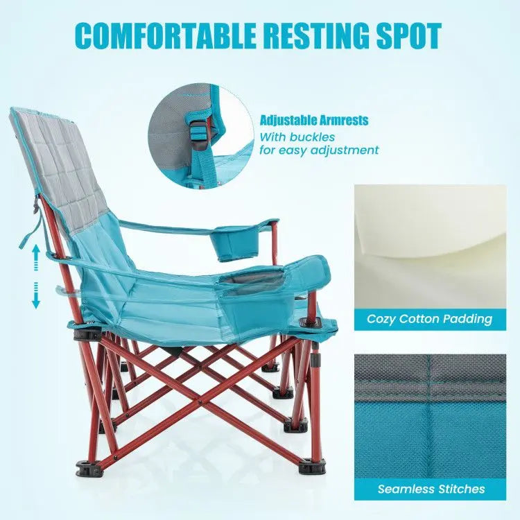 3 Person Folding Camping Chair with 2 Cup Holders Cotton Padding & Storage Bag Doba