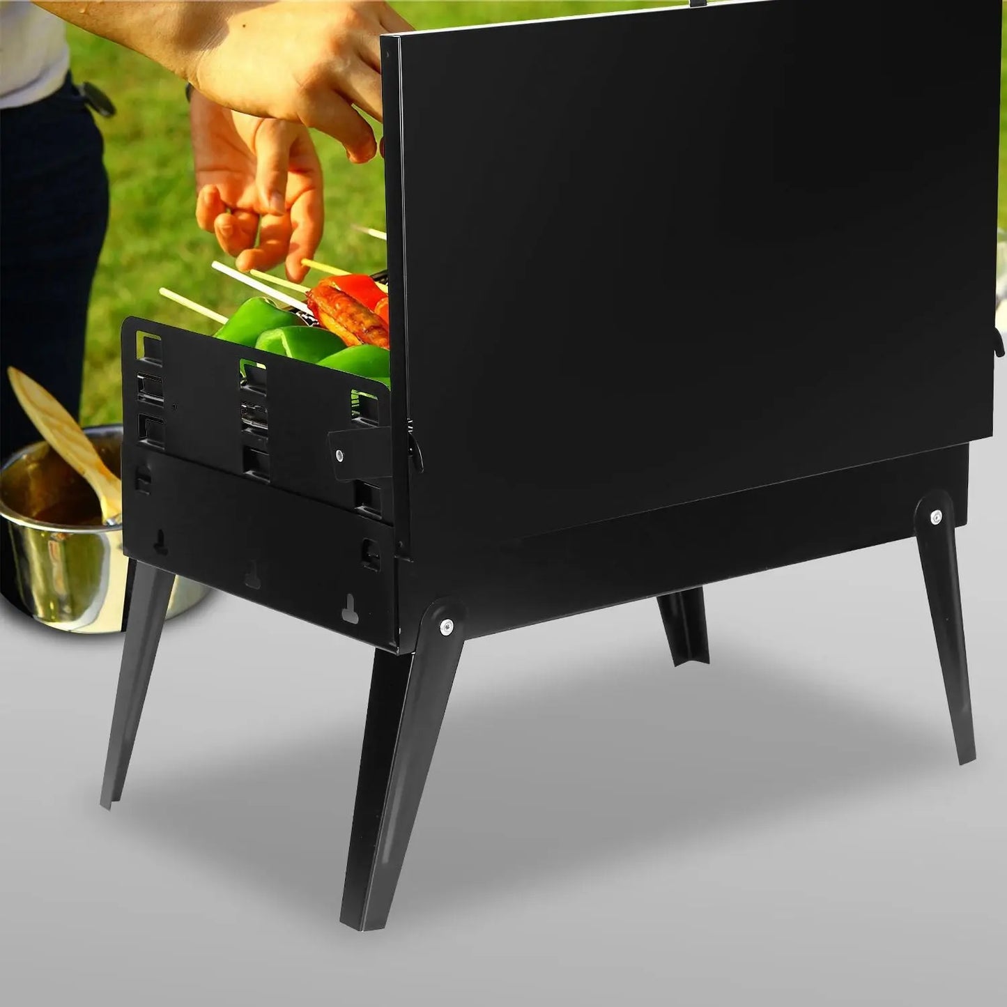 16.7x10x17.7in Portable Charcoal Grill Foldable BBQ Suitcase Grill Shelf For Outdoor Camping Picnics Garden Grilling Doba