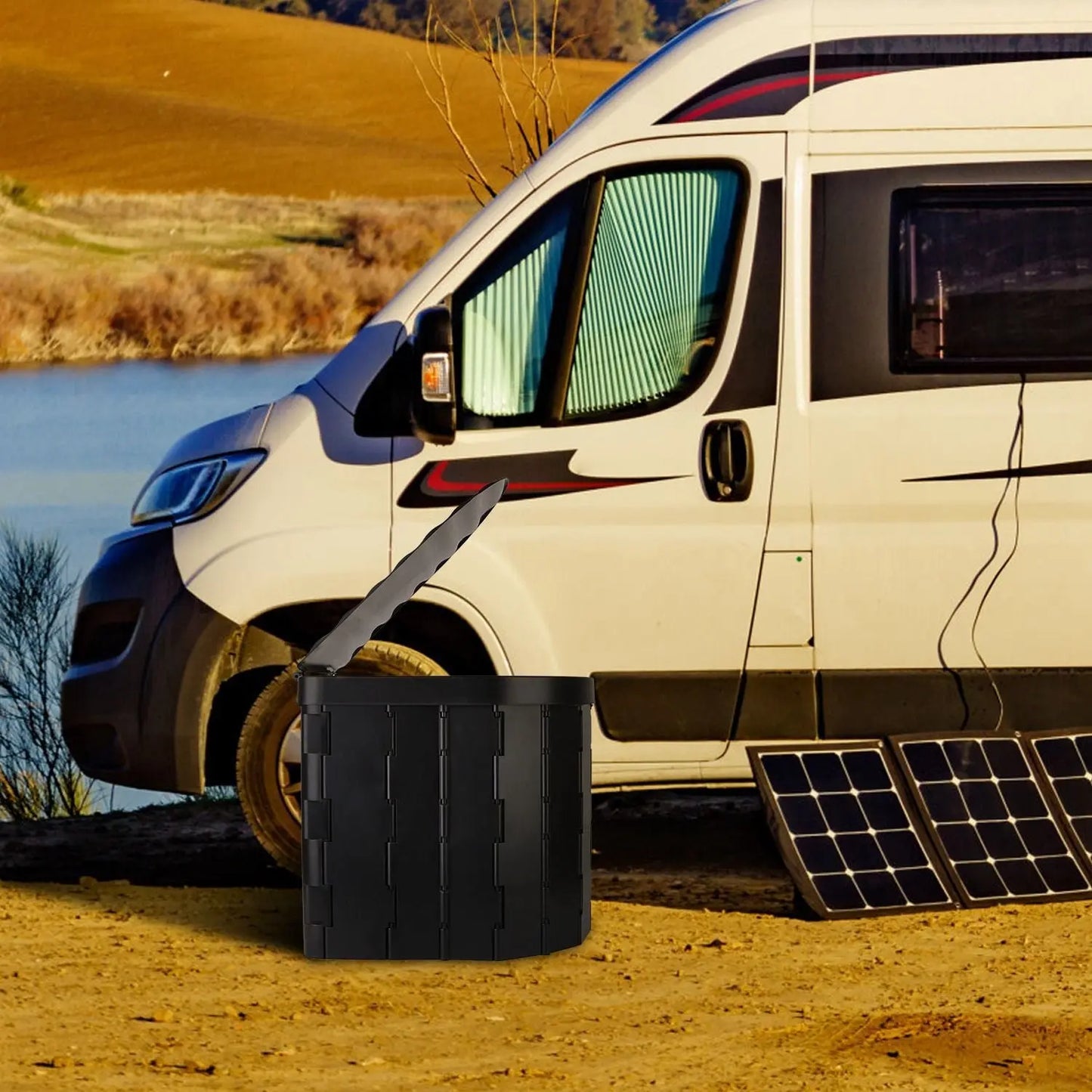 Foldable Emergency Toilet Portable Porta Potty for Car Travel Camping Boating Hiking Cleanable Travel Commode with Lid Carry Bag 1 Roll Garbage Bags Doba