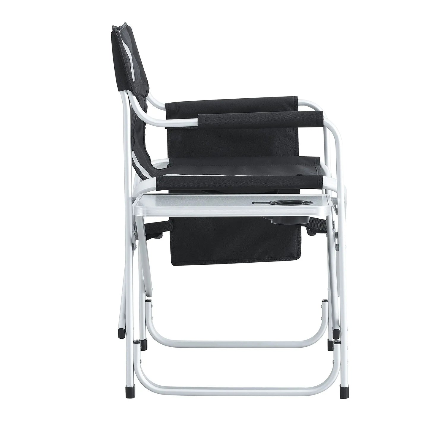 1-piece Padded Folding Outdoor Chair with Side Table and Storage t Oversized Directors Chair for indoor; Outdoor Camping; Picnics and Fishing; Black/Grey Doba