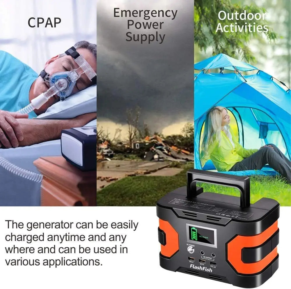 200W Peak Power Station, Flashfish CPAP Battery 166Wh 45000mAh Backup Power Pack 110V 150W Lithium Battery Pack Camping Solar Generator for CPAP Camping Home Emergency Power Supply Doba