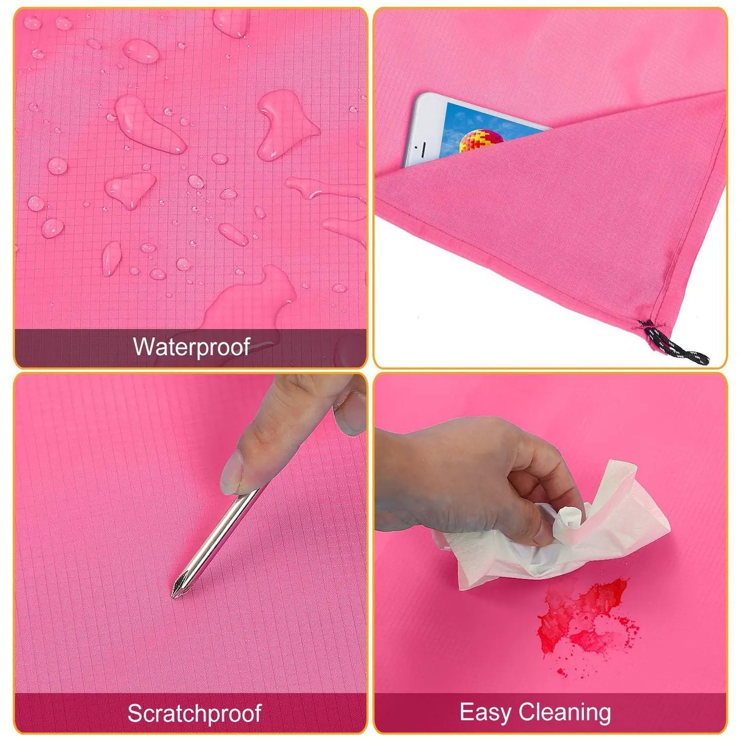 Portable Beach Blanket 4.6' x 6.6' Waterproof Foldable Camping Rug Pocket Sandproof Picnic Mat Doba