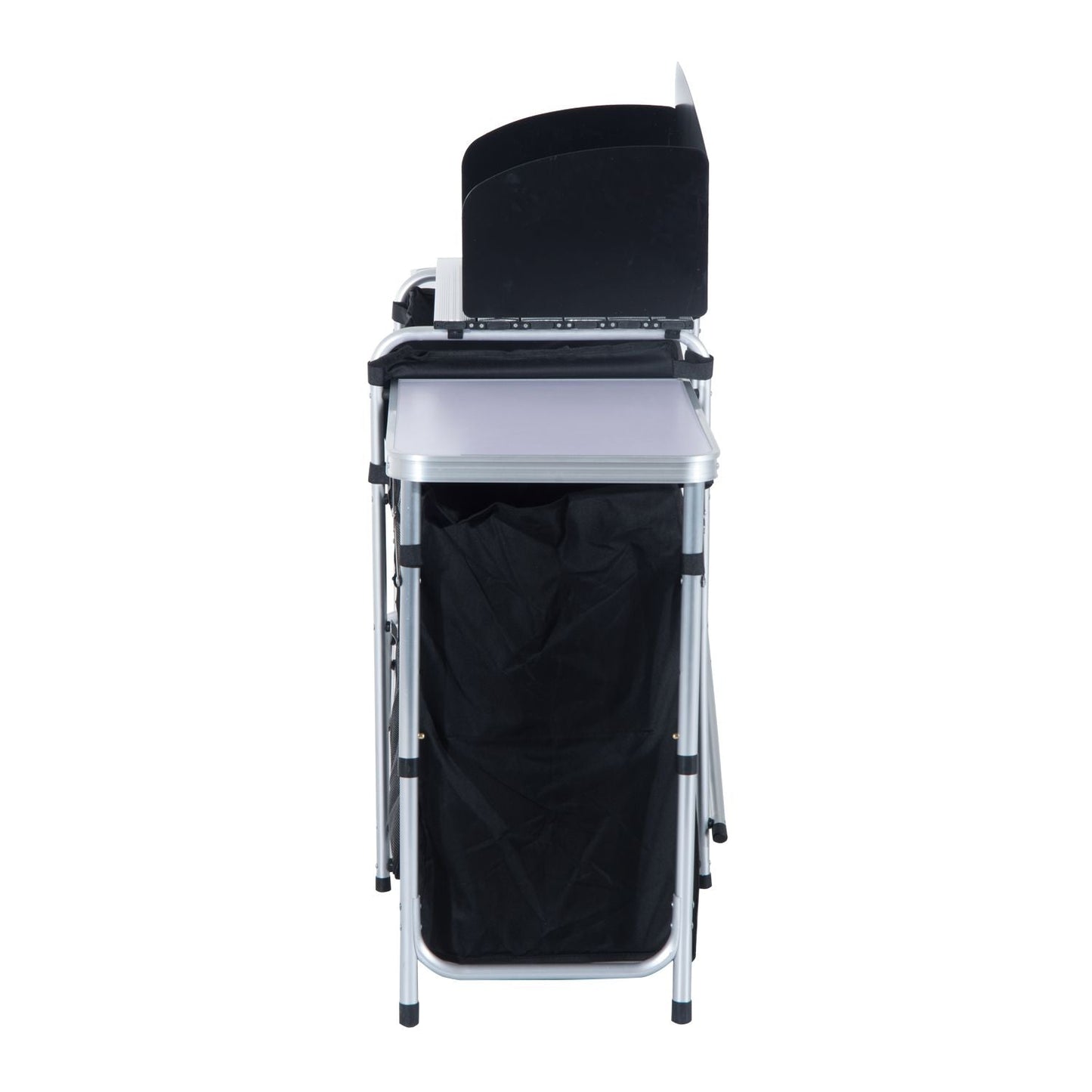 Outsunny Aluminum Portable Camping Kitchen Fold-Up Cooking Table With Windscreen and 3 Enclosed Cupboards for BBQ, Party, Picnics, Backyards Doba