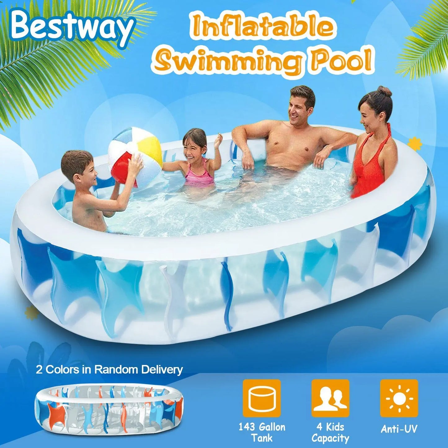 90×60×20In Inflatable Swimming Pool Blow Up Family Pool For Kids Foldable Swim Ball Pool Center Doba
