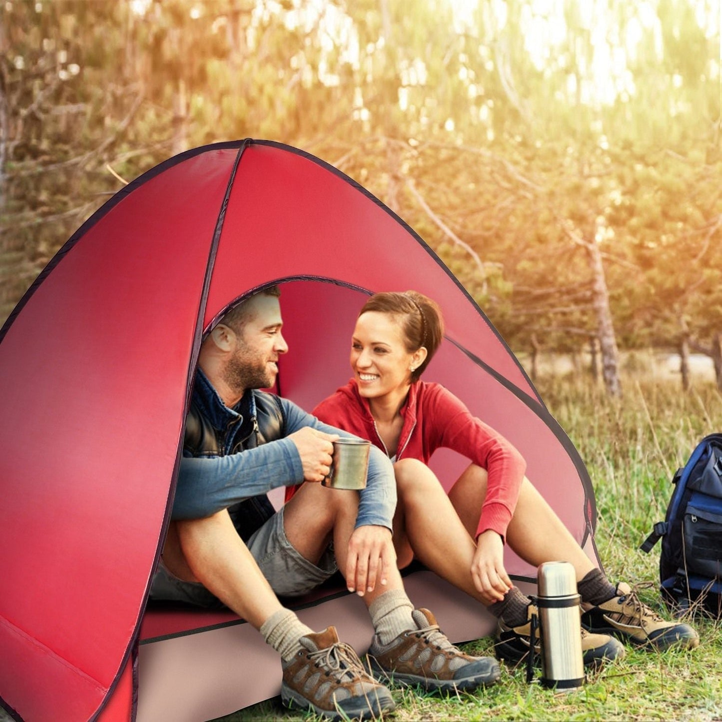 Pop Up Beach Tent Sun Shade Shelter Anti-UV Automatic Waterproof Tent Canopy for 2/3 Man w/ Net Window Storage Bag Doba