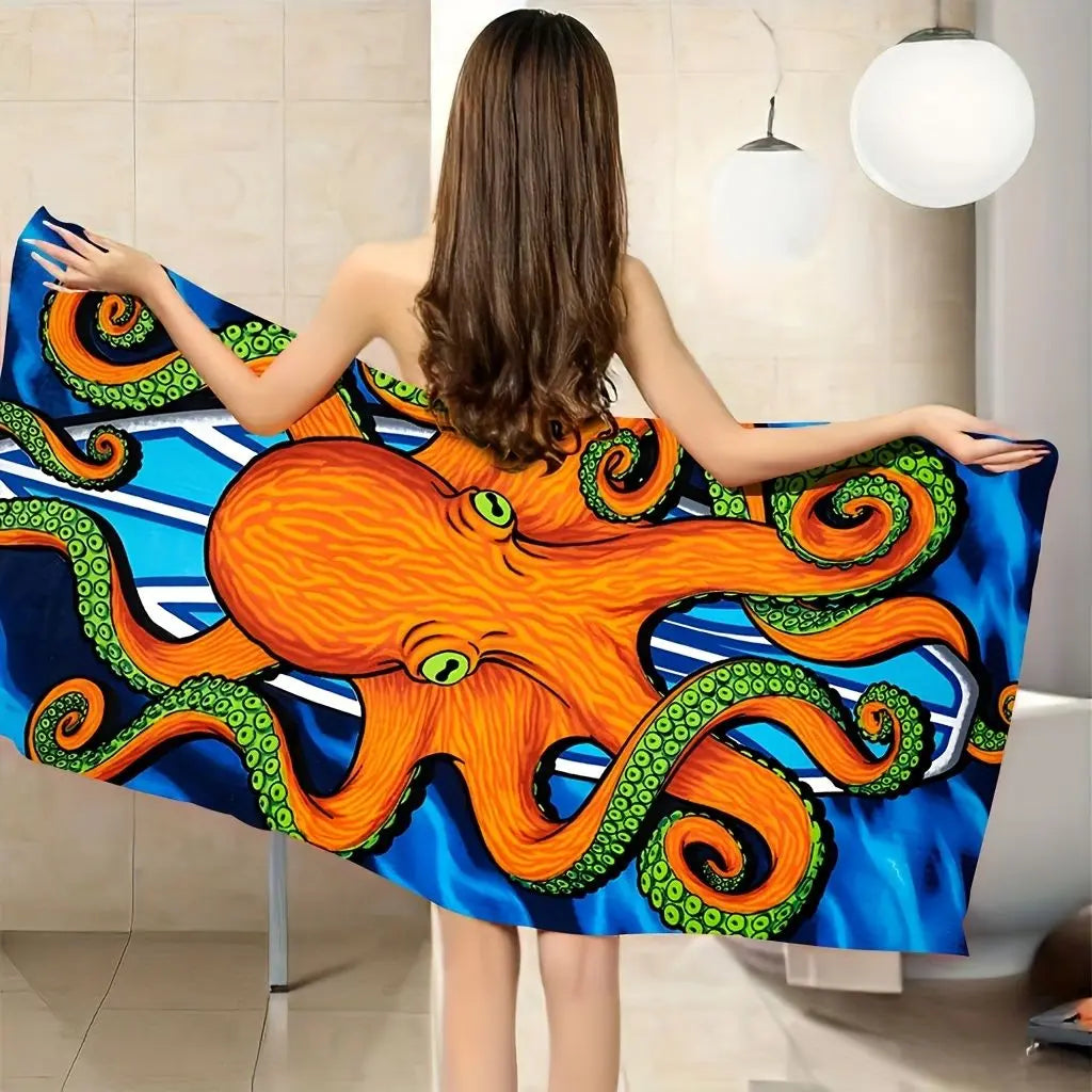 1pc Orange Octopus Beach Towels; Microfiber Oversized Beach Blanket; Super Absorbent Bath Towel; For Travel Swim Pool Diving Fitness Surfing Yoga Camping; 27.6"x55"; Beach Accessories Doba
