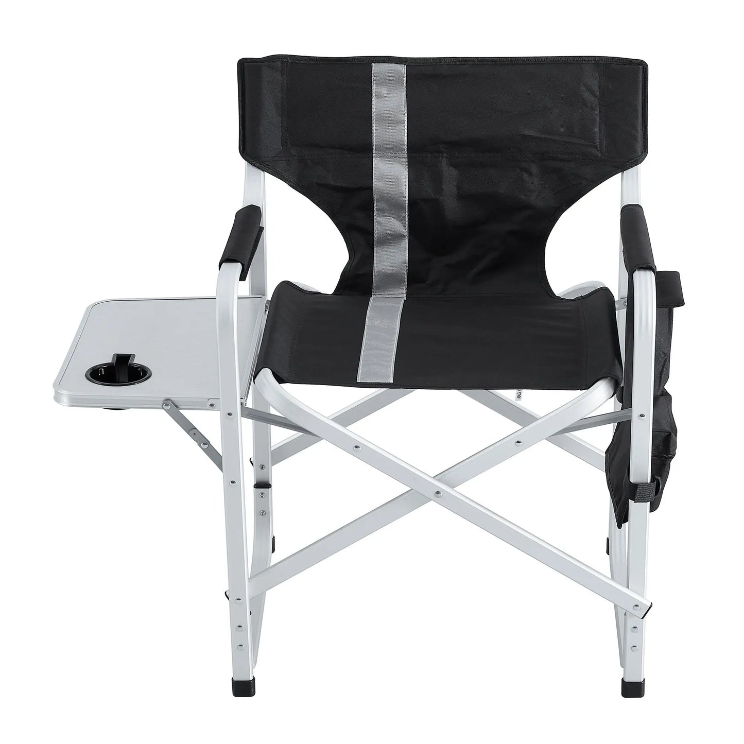 1-piece Padded Folding Outdoor Chair with Side Table and Storage t Oversized Directors Chair for indoor; Outdoor Camping; Picnics and Fishing; Black/Grey Doba