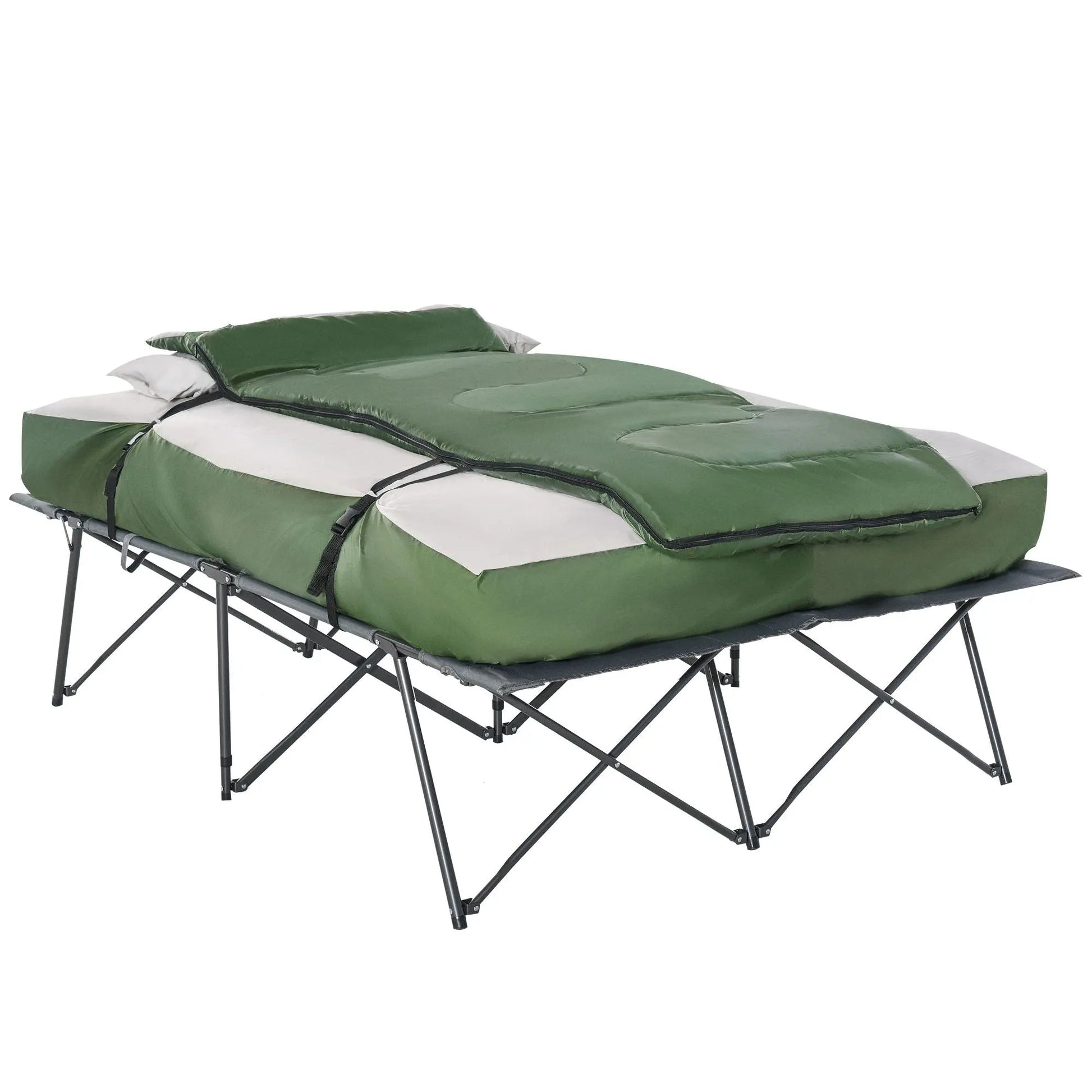 Outsunny 2-Person Folding Camping Cot Portable Outdoor Bed Set with Sleeping Bag, Inflatable Air Mattress, Comfort Pillows and Carry Bag, Soft and Comfortable for Outdoor Travel Camp Beach Vacation Doba
