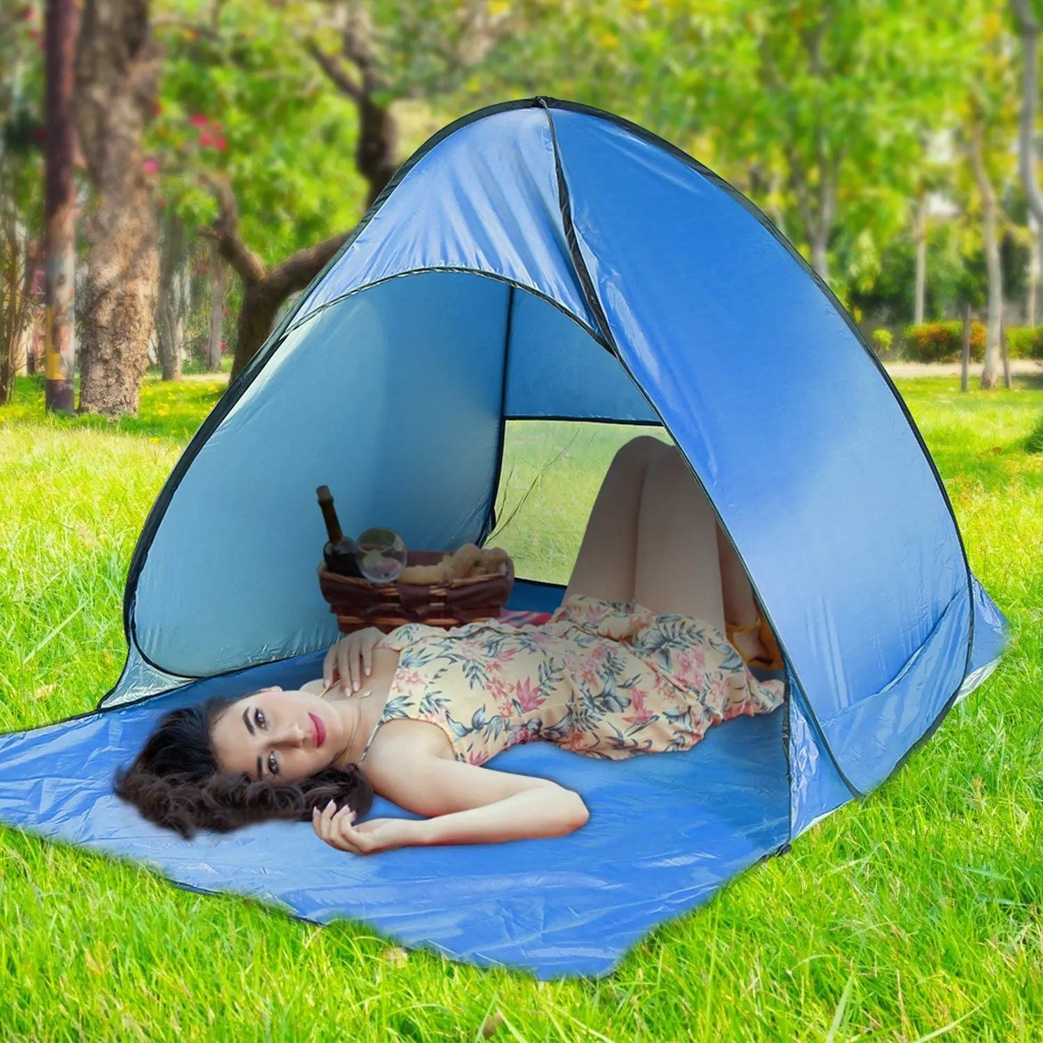 Pop Up Beach Tent Sun Shade Shelter Anti-UV Automatic Waterproof Tent Canopy for 2/3 Man w/ Net Window Storage Bag Doba