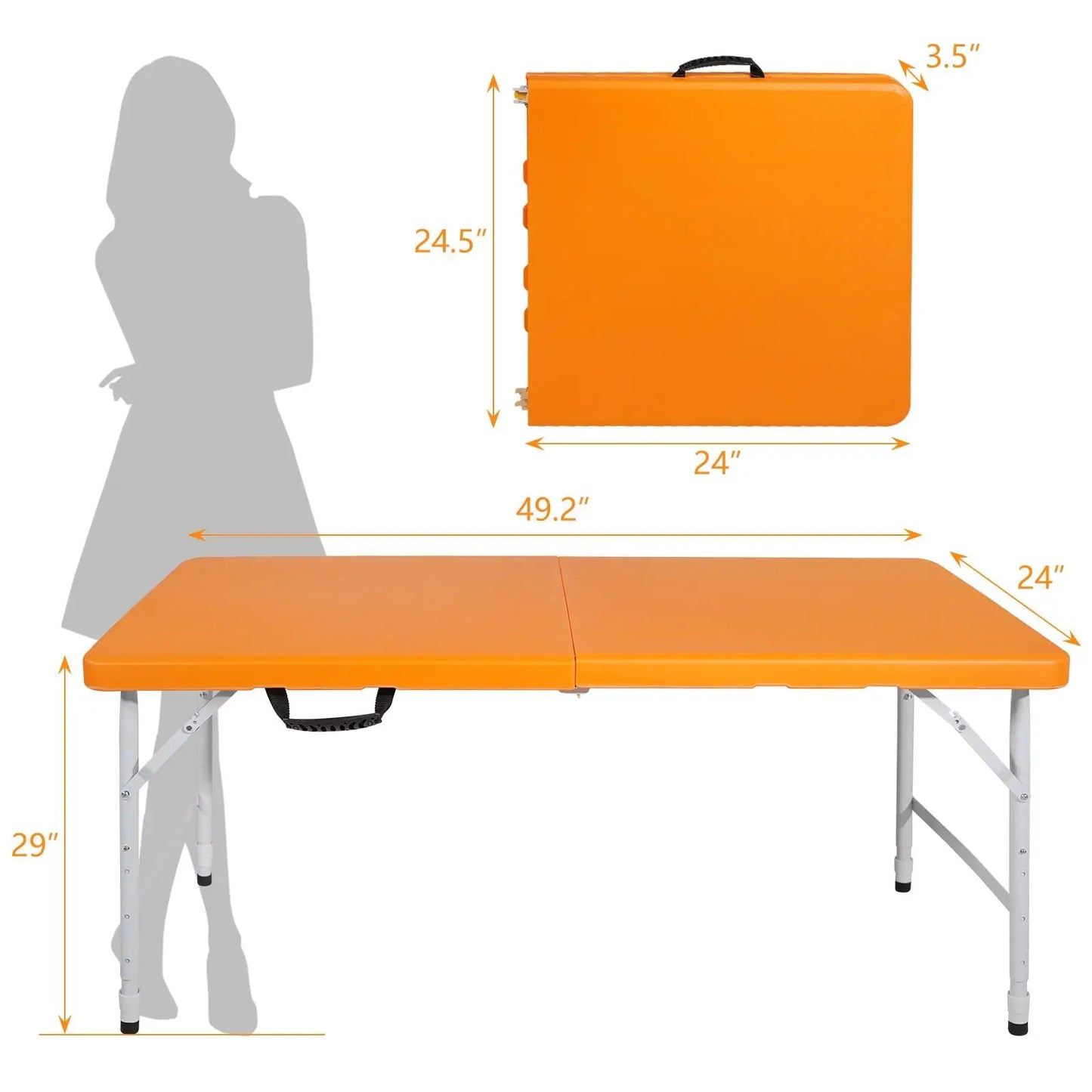 4ft Orange Portable Folding Table Indoor&Outdoor Maximum Weight 135KG Foldable Table for Camping Doba