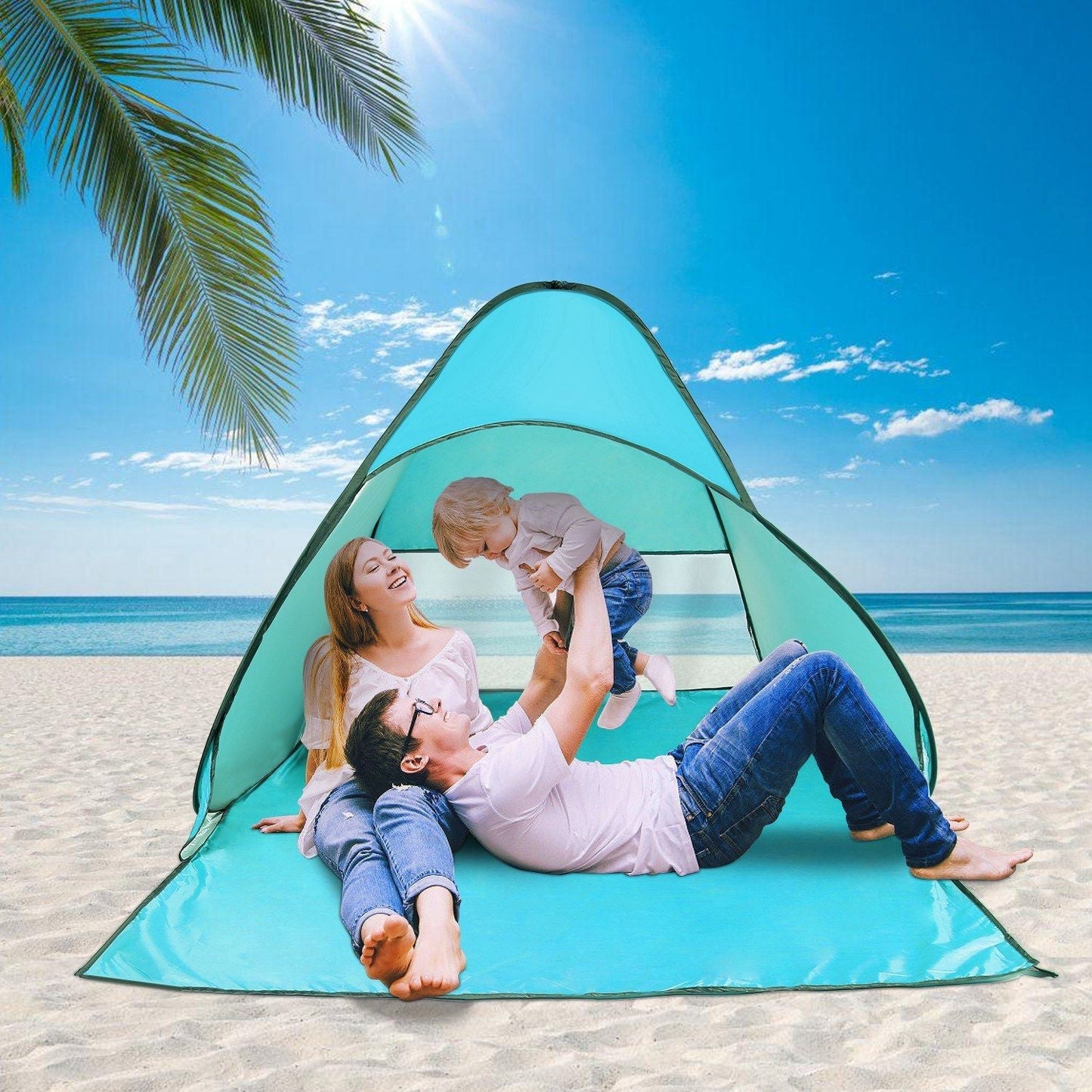 Pop Up Beach Tent Sun Shade Shelter Anti-UV Automatic Waterproof Tent Canopy for 2/3 Man w/ Net Window Storage Bag Doba