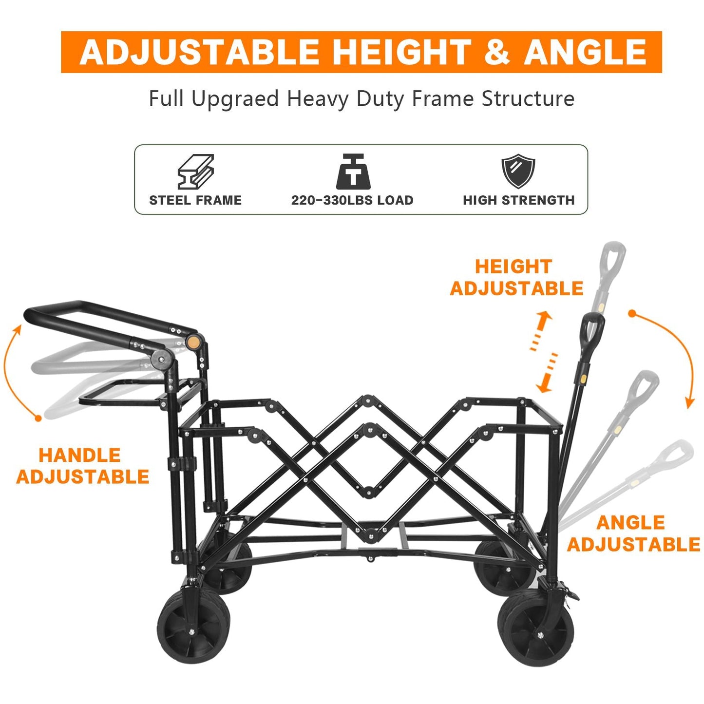 Collapsible Wagon 140L Wagons Carts Foldable with Removable Canopy, Folding Wagon Cart with Wheels for All-Terrain with Brake, Foldable Wagon with Cooler Bag, for Camping Beach Shopping Doba