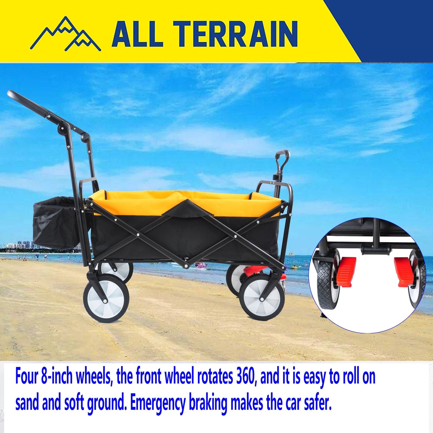 folding wagon Collapsible Outdoor Utility Wagon, Heavy Duty Folding Garden Portable Hand Cart, Drink Holder, Adjustable Handles Doba