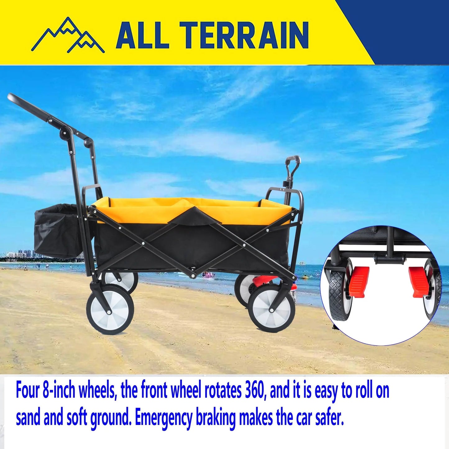 folding wagon Collapsible Outdoor Utility Wagon, Heavy Duty Folding Garden Portable Hand Cart, Drink Holder, Adjustable Handles Doba