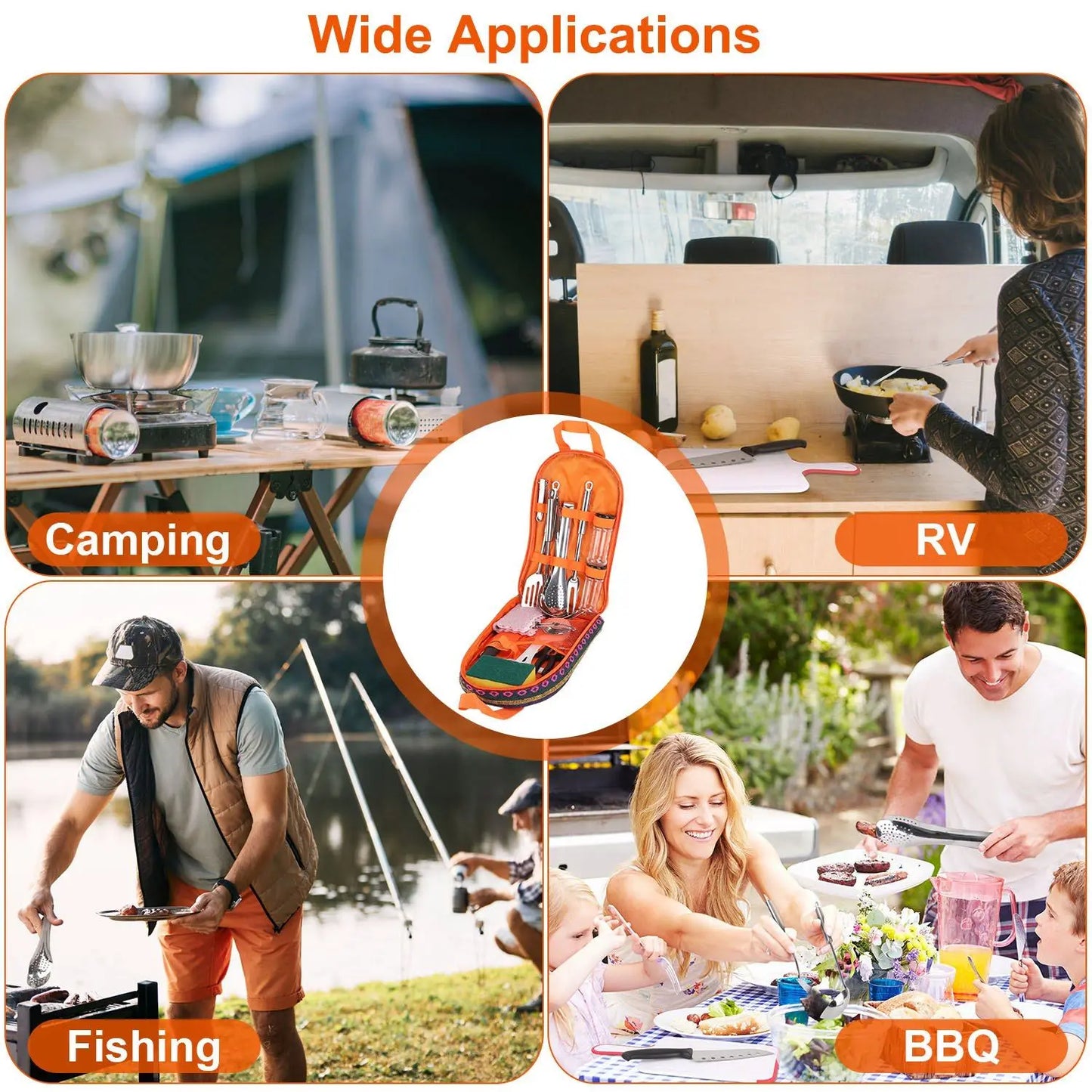 19Pcs Camping Cooking Utensil Kit Portable Picnic Cookware Outdoor Kitchen Equipment Gear Campfire Barbecue Appliances with Storage Bag Doba