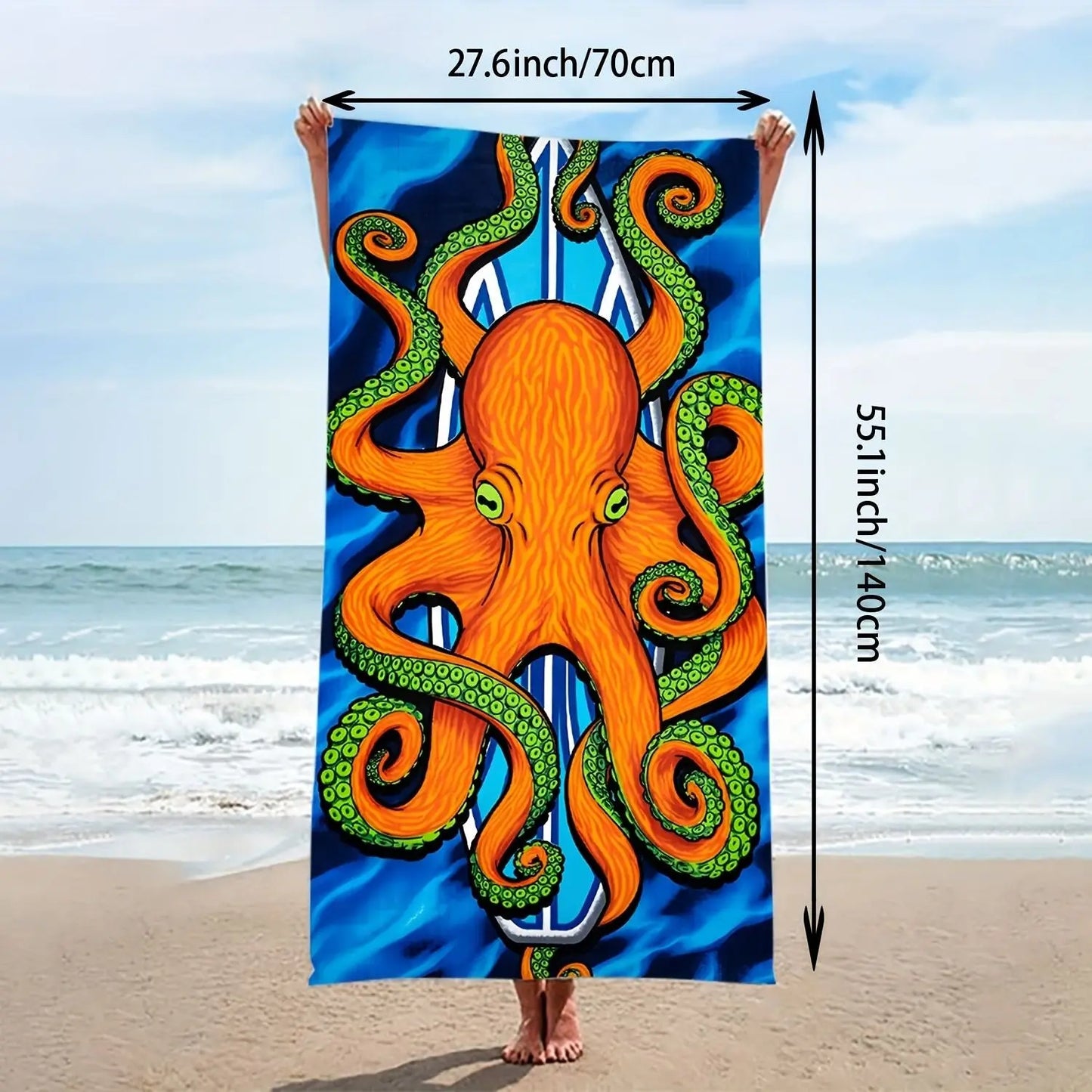 1pc Orange Octopus Beach Towels; Microfiber Oversized Beach Blanket; Super Absorbent Bath Towel; For Travel Swim Pool Diving Fitness Surfing Yoga Camping; 27.6"x55"; Beach Accessories Doba