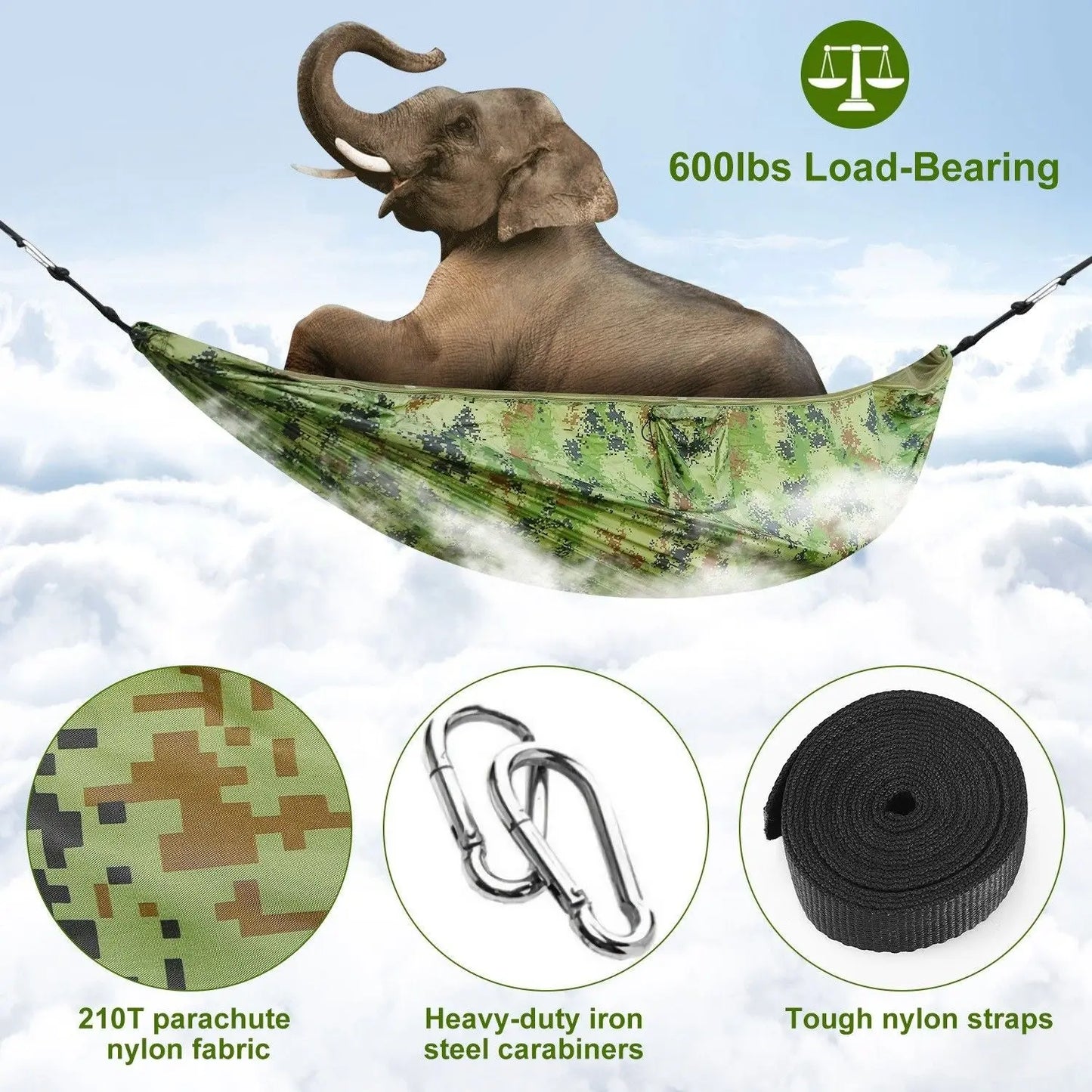 600lbs Load 2 Persons Hammock with Mosquito Net Outdoor Hiking Camping Hommock Portable Nylon Swing Hanging Bed Doba