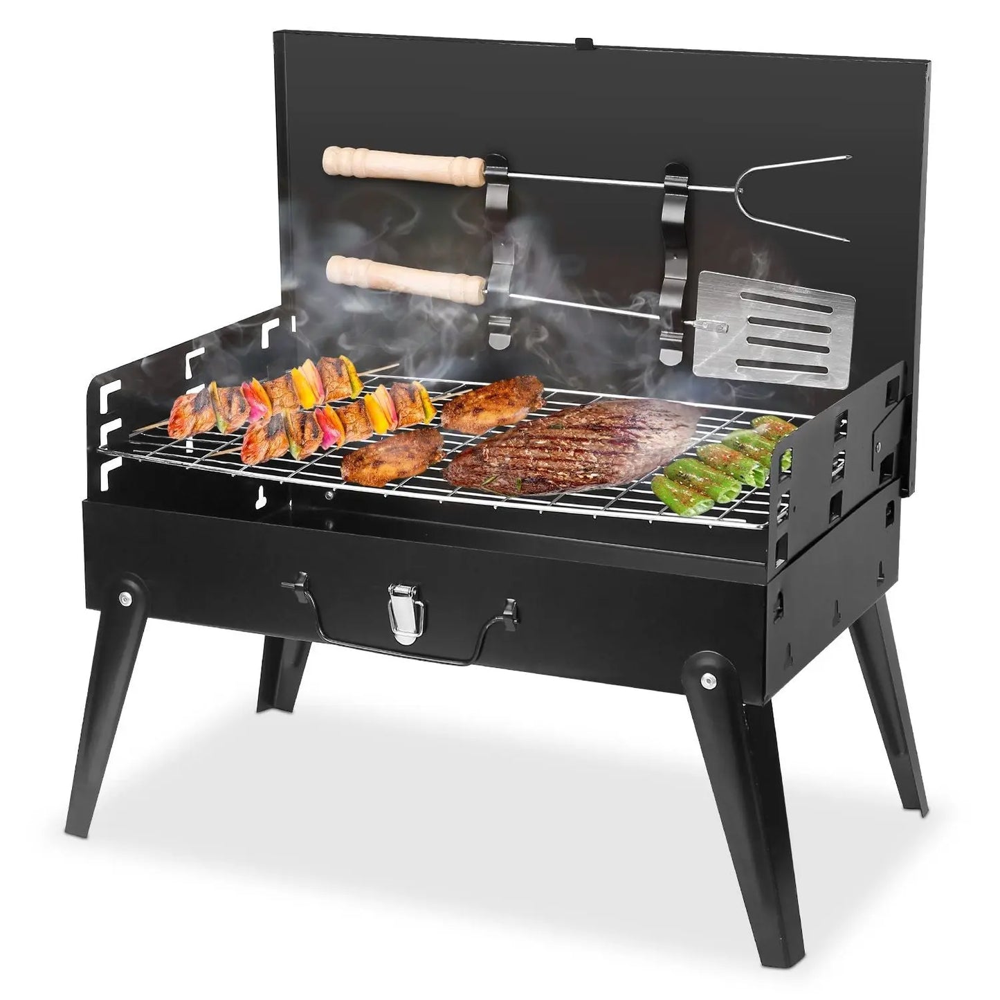 16.7x10x17.7in Portable Charcoal Grill Foldable BBQ Suitcase Grill Shelf For Outdoor Camping Picnics Garden Grilling Doba