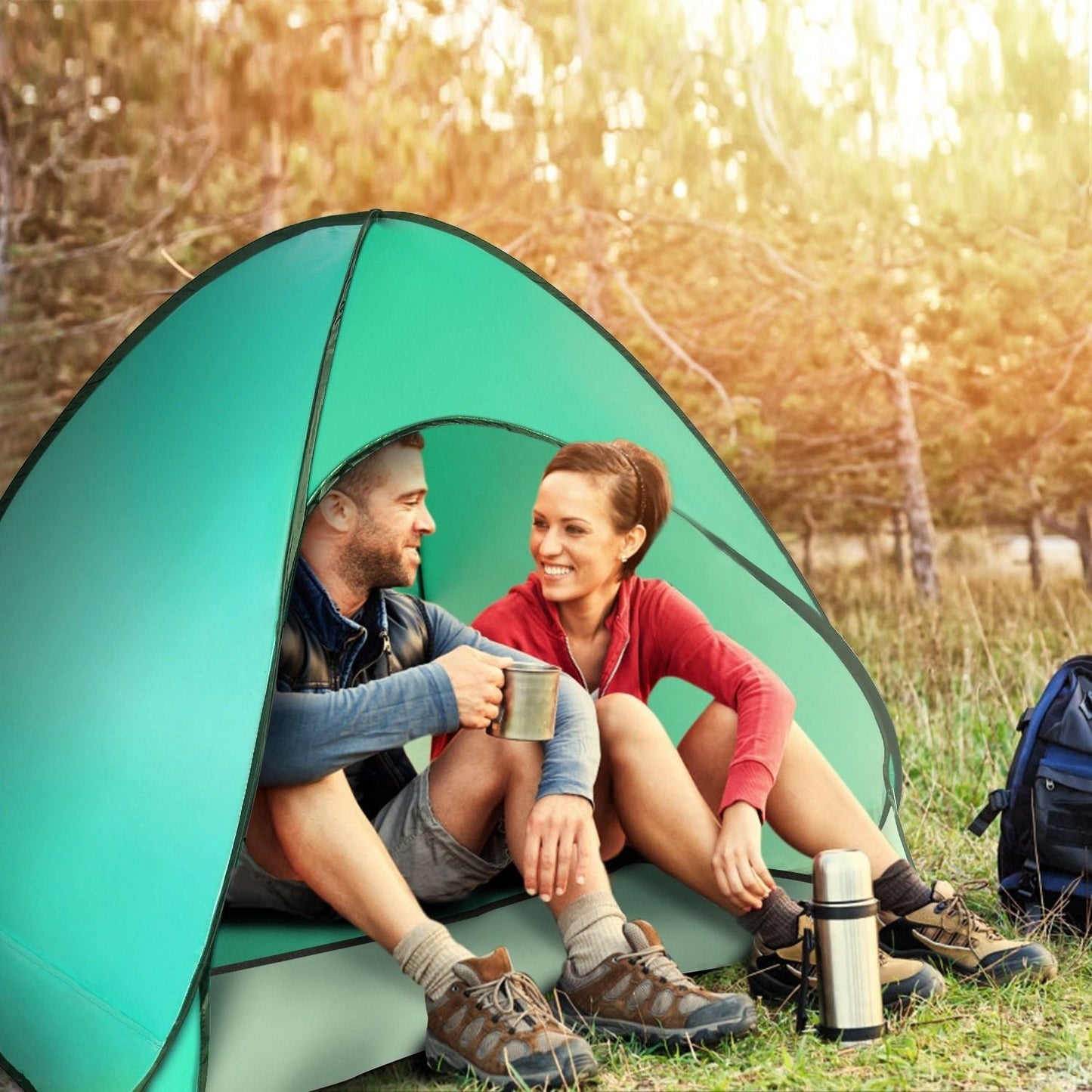 Pop Up Beach Tent Sun Shade Shelter Anti-UV Automatic Waterproof Tent Canopy for 2/3 Man w/ Net Window Storage Bag Doba