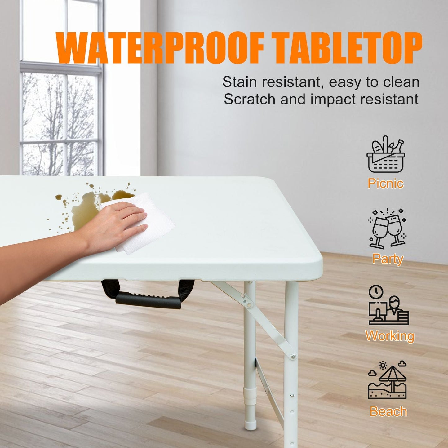 4ft Portable Folding Table Indoor&Outdoor Maximum Weight 135KG Foldable Table for Camping White Doba