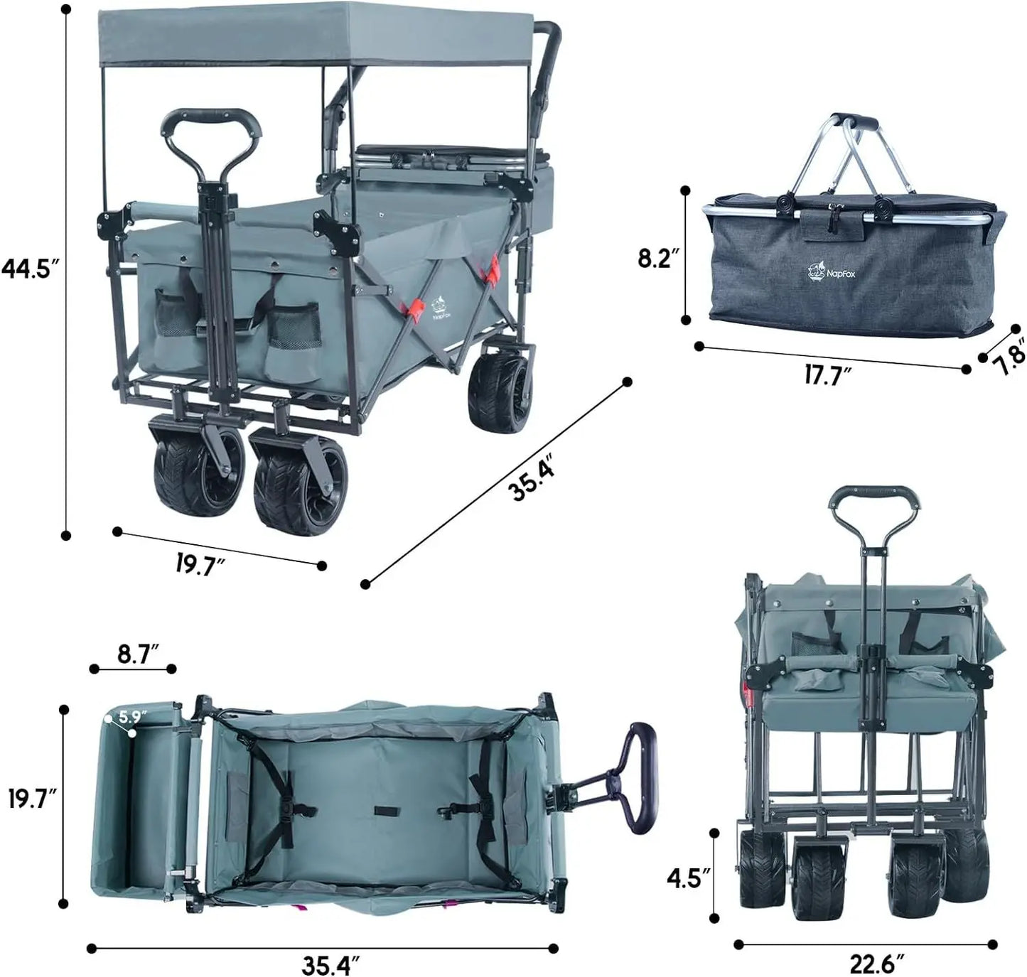 Collapsible Wagon 140L Wagons Carts Foldable with Removable Canopy, Folding Wagon Cart with Wheels for All-Terrain with Brake, Foldable Wagon with Cooler Bag, for Camping Beach Shopping Doba