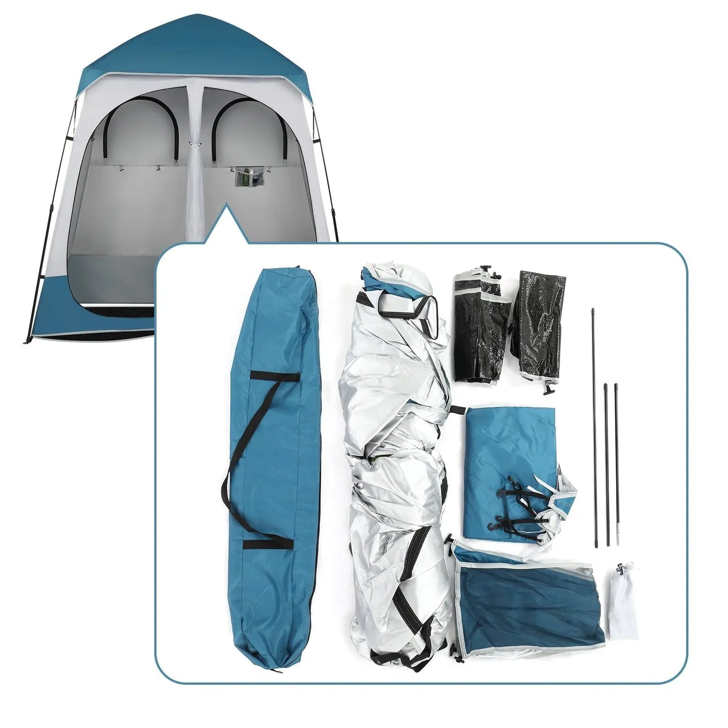 90x90x48" Portable Outdoor Pop UP Camping Shower Tent Enclosure, Shower Shelter, Changing Room, Dressing Tent, 2 Rooms, Instant Tent Blue/White RT Doba